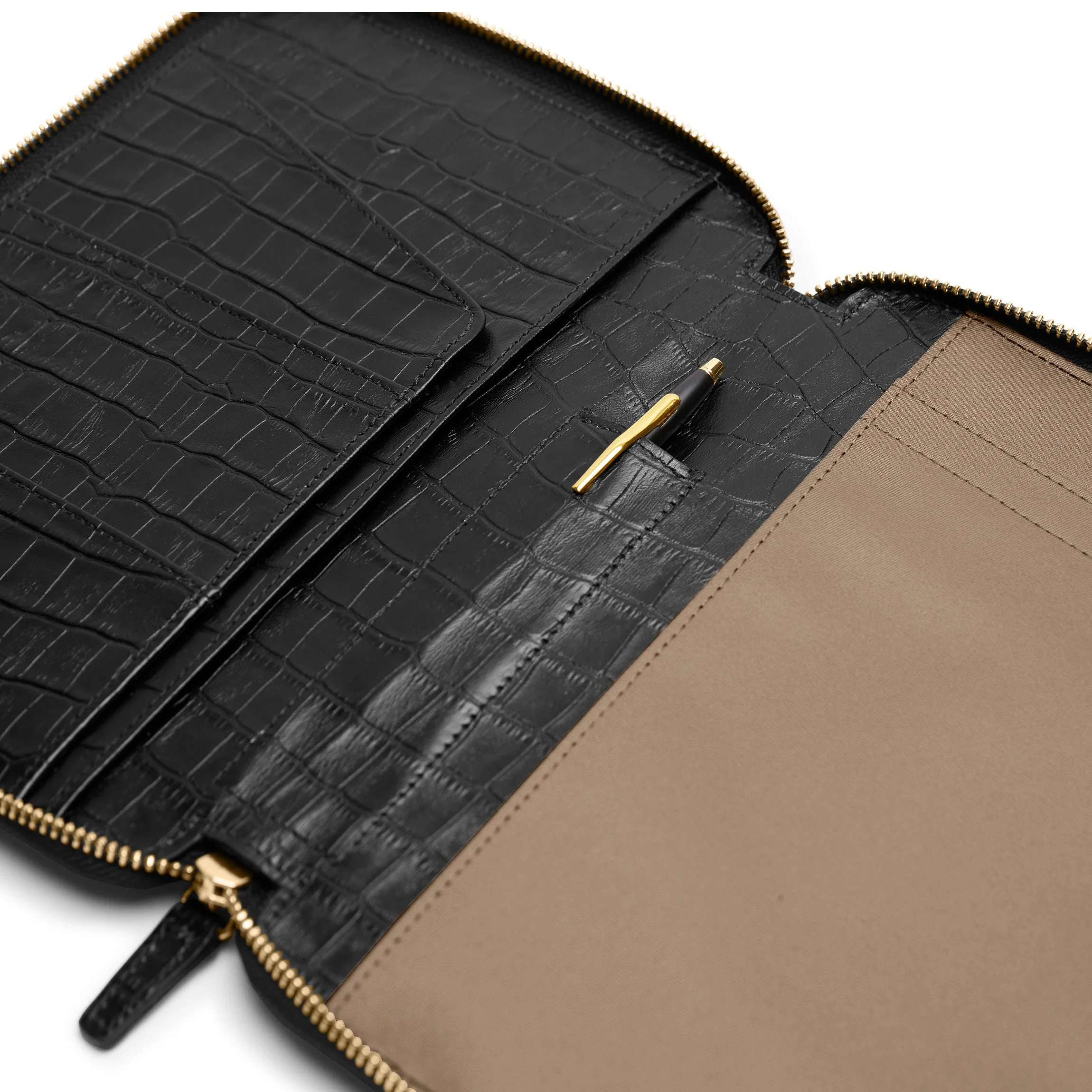 A5 Junior Zippered Padfolio Black Croc - Image 3