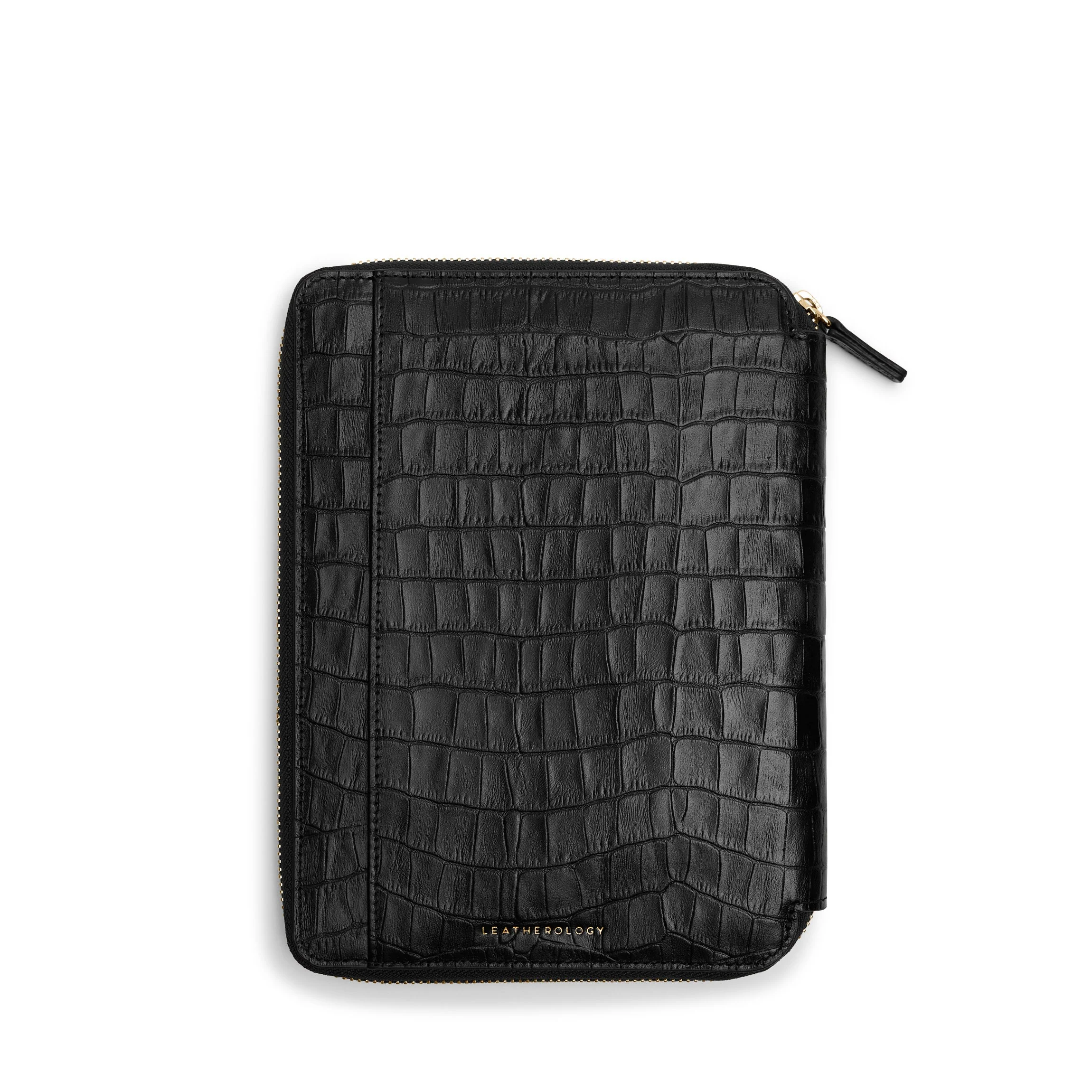 A5 Junior Zippered Padfolio Black Croc - Image 4