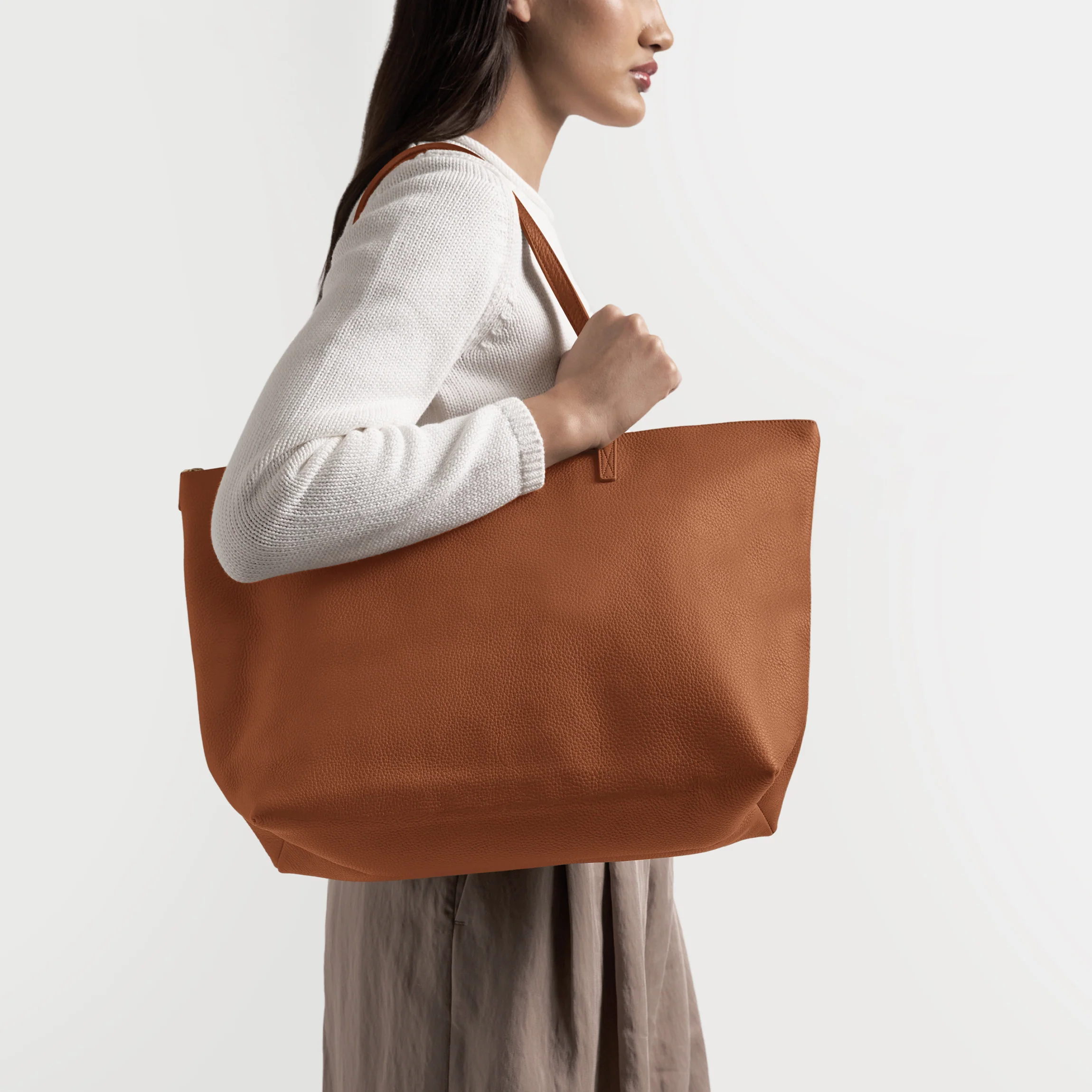 Aleena Soft Zippered Tote Saddle Brown - Image 2
