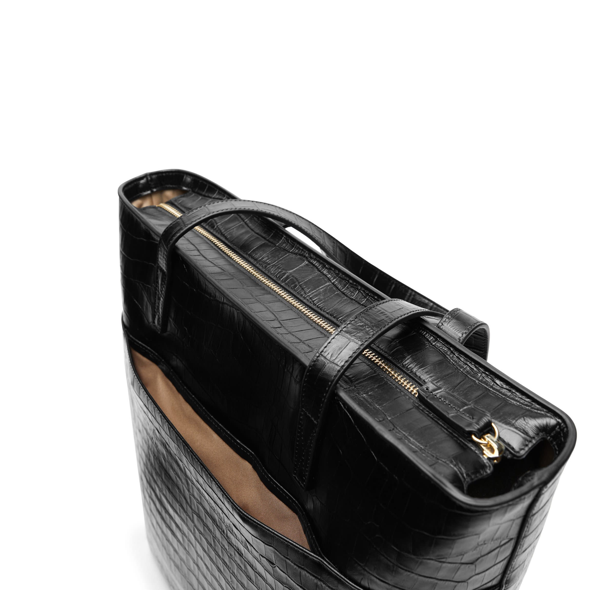Alex Vertical Work Tote Black Croc - Image 9