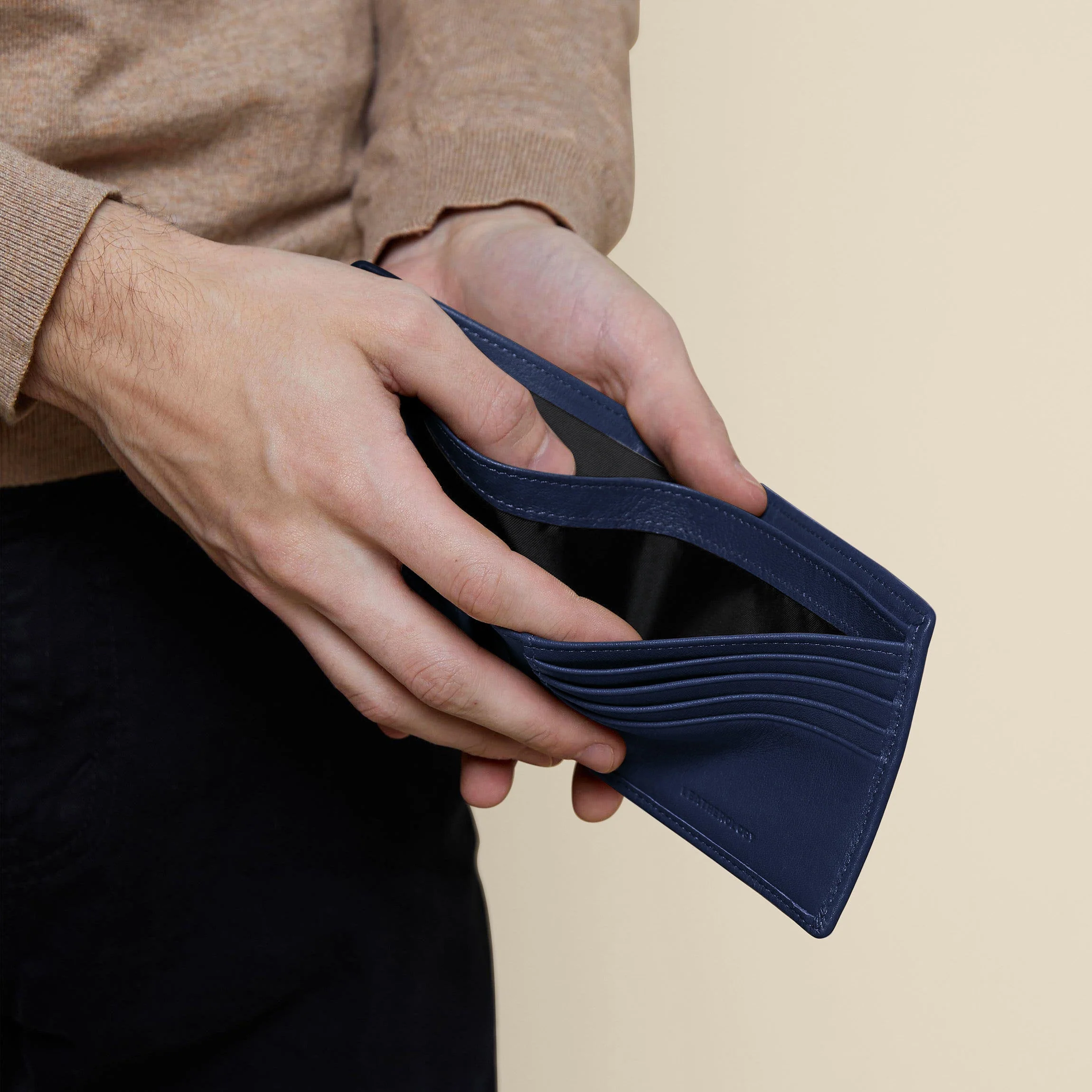 Bifold Wallet with Flap Navy Blue - Image 3