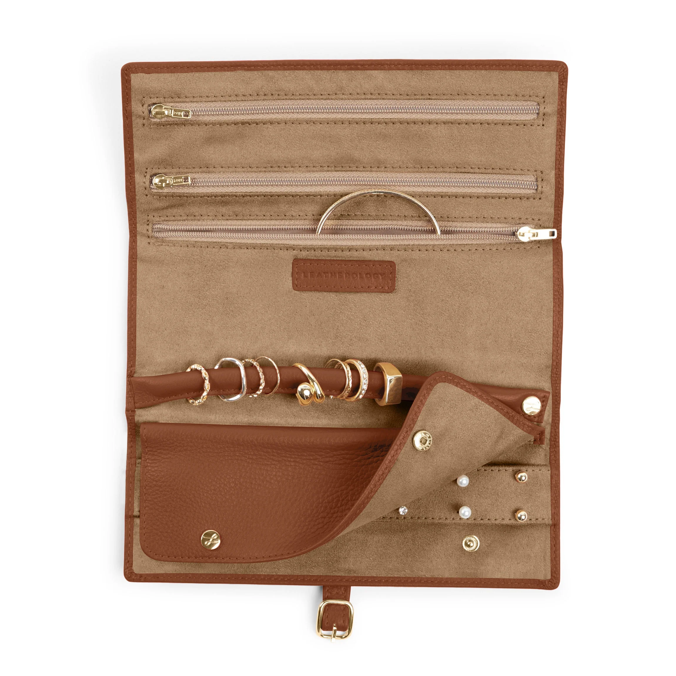 Buckled Jewelry Roll Saddle Brown - Image 2