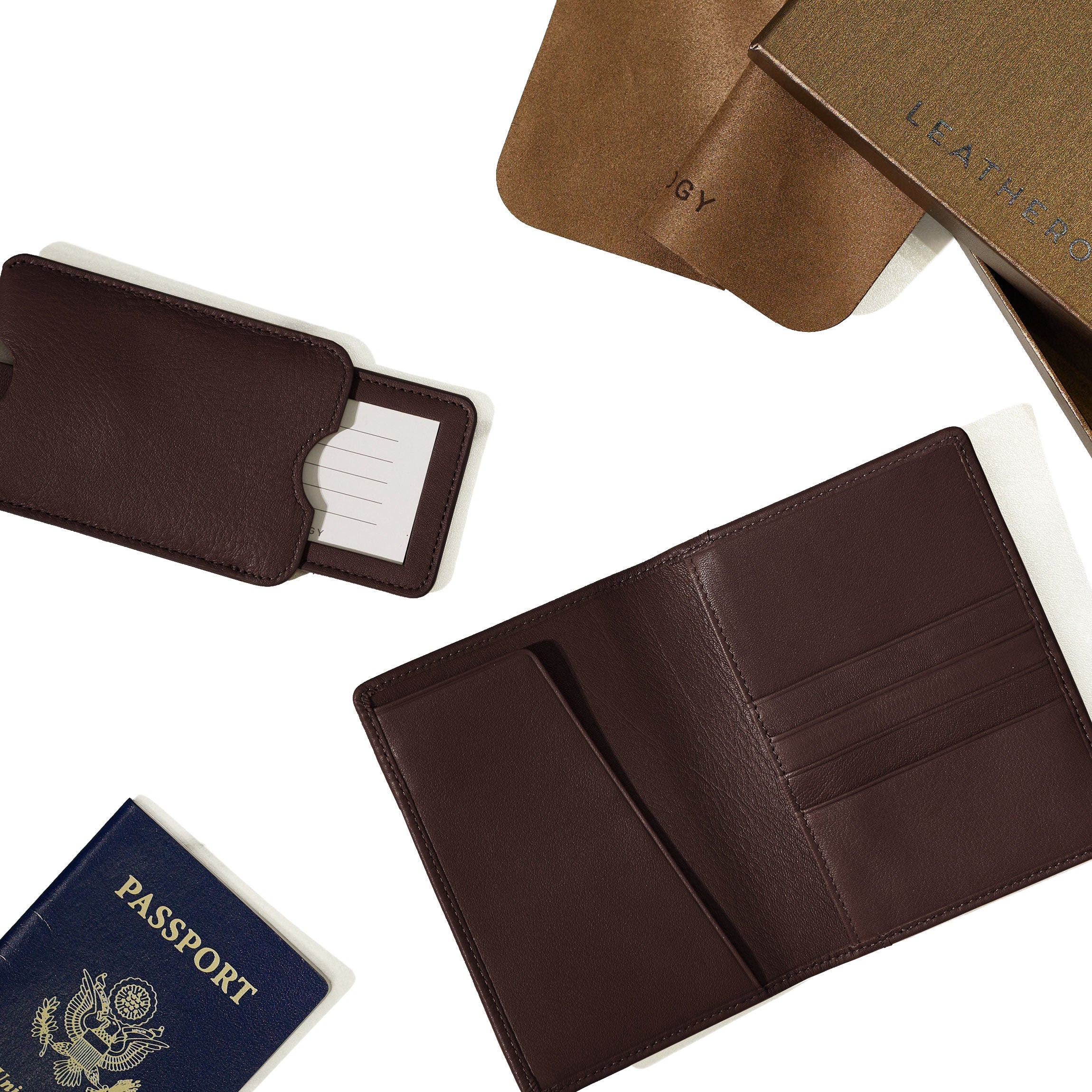 Deluxe Passport Cover + Luggage Tag Set Brown - Image 2