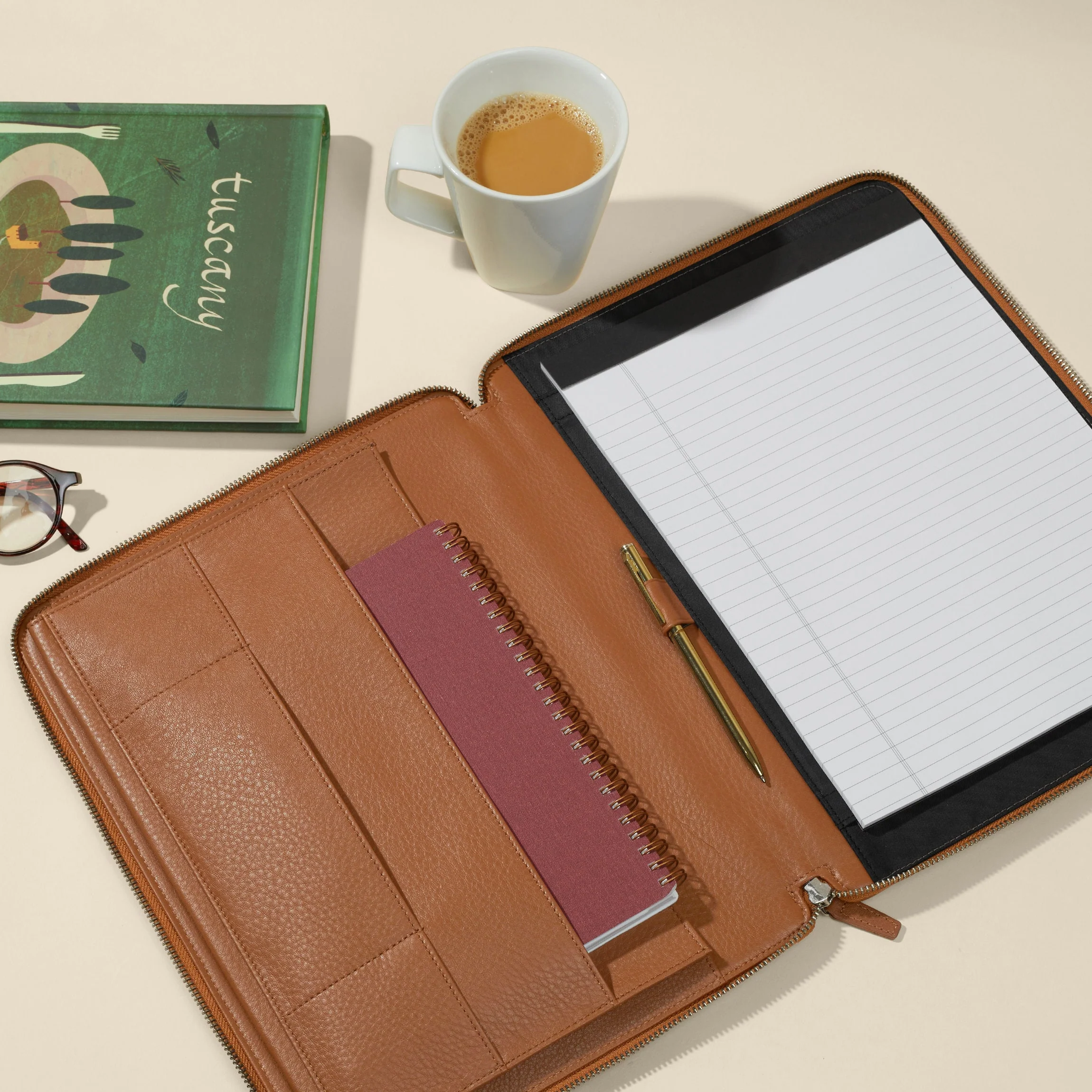 Executive Zippered Portfolio Cognac - Image 2