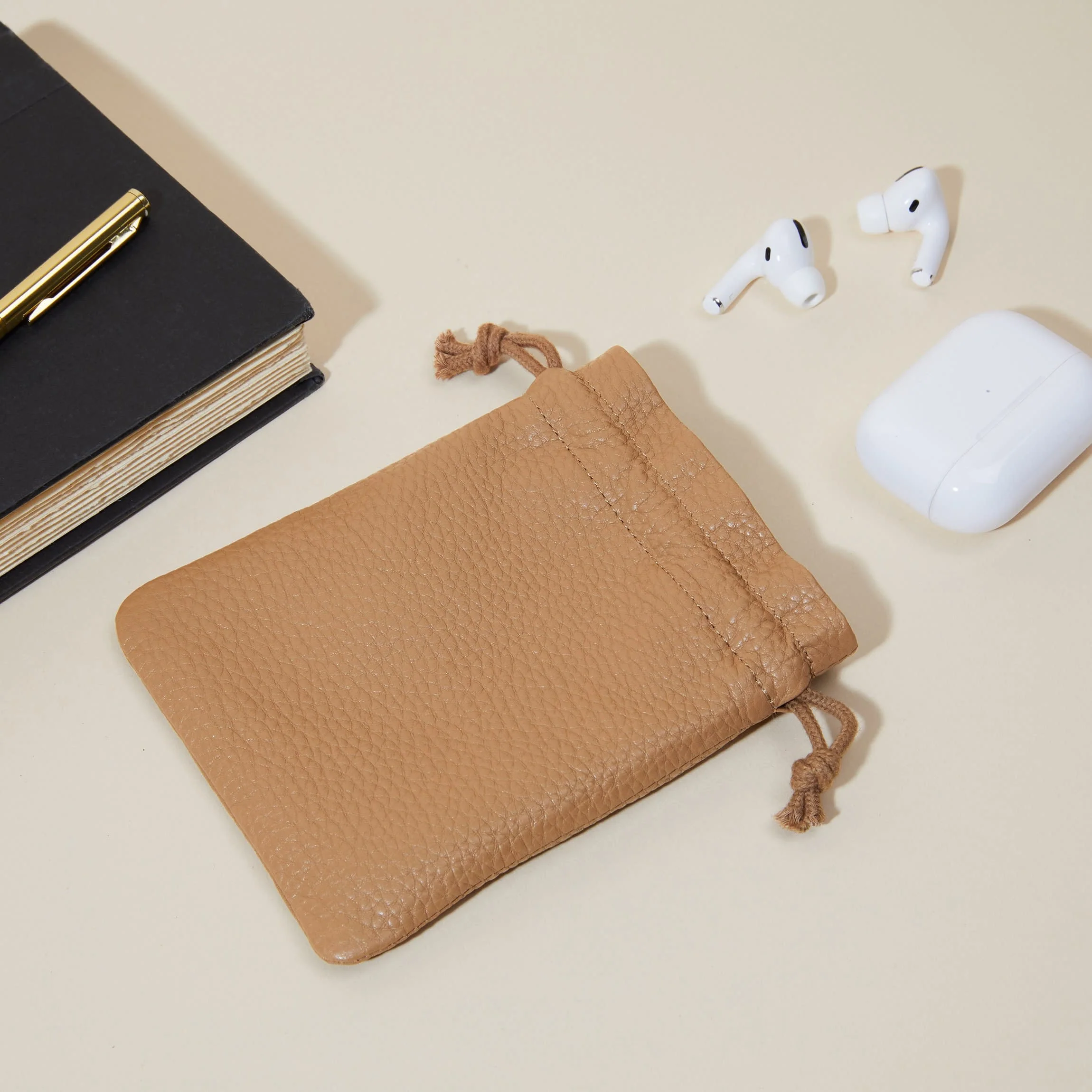 Flat Drawstring Pouch Camel - Image 2