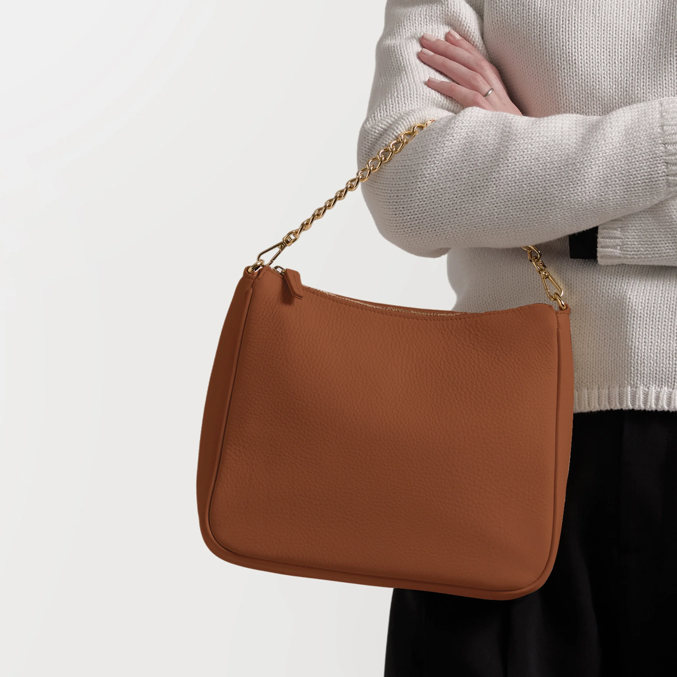 Greta Chain Medium Crossbody Saddle Brown - Image 4