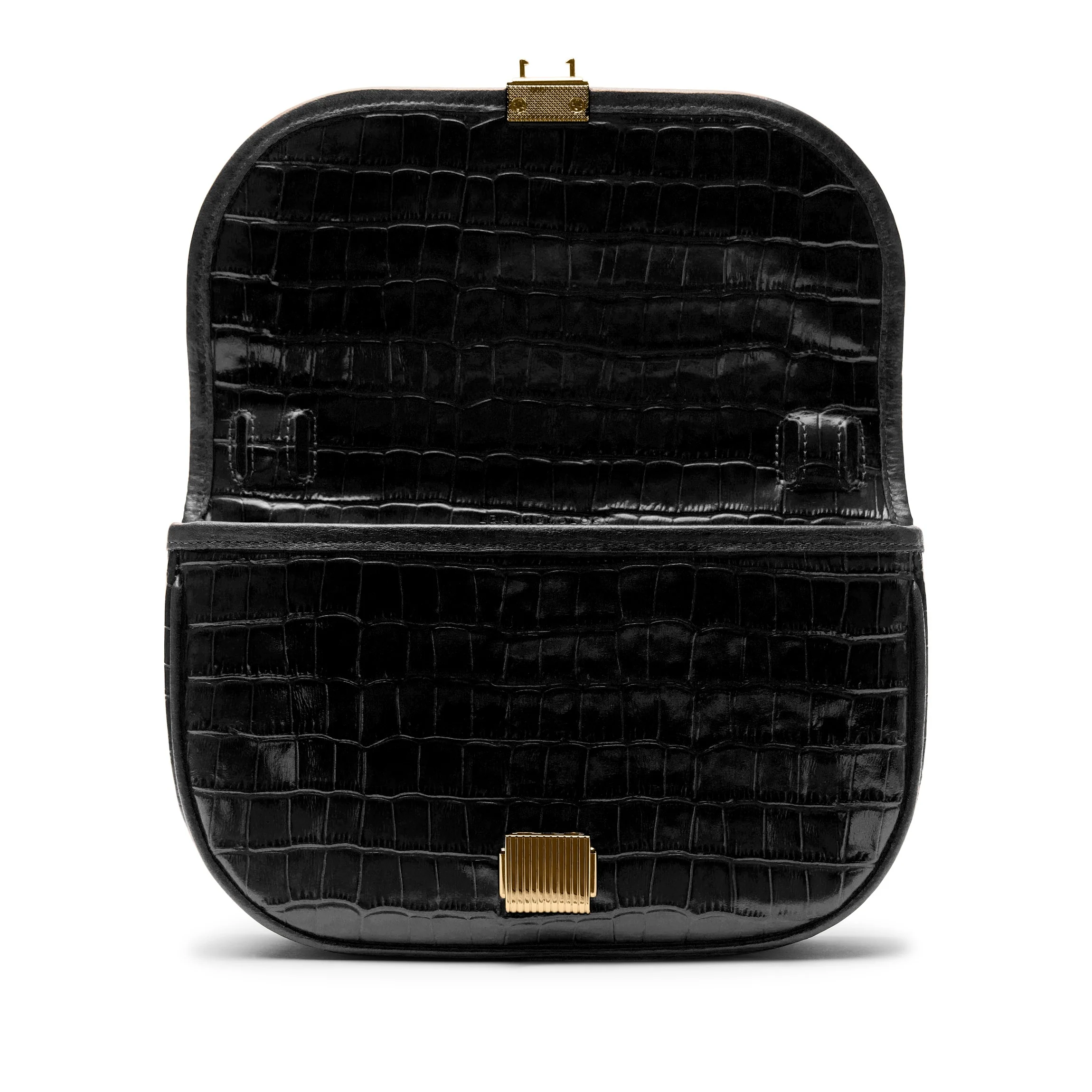 Katy Small Saddle Crossbody Black Croc - Image 2