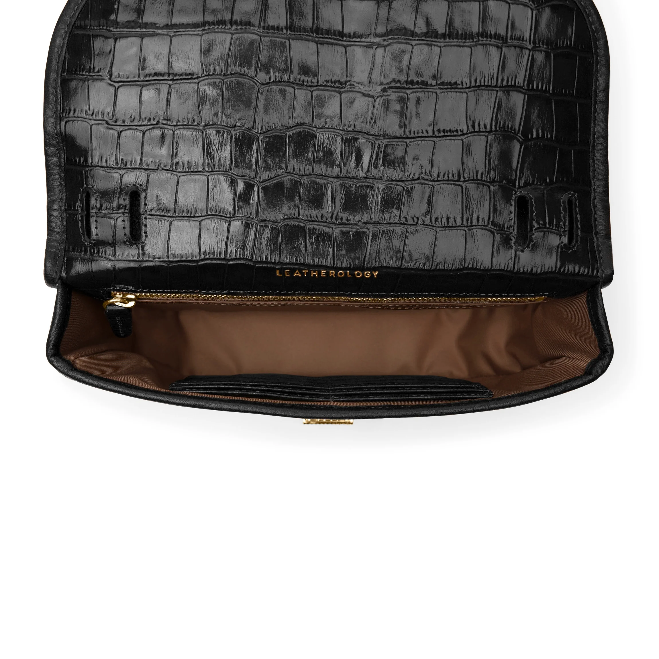 Katy Small Saddle Crossbody Black Croc - Image 4