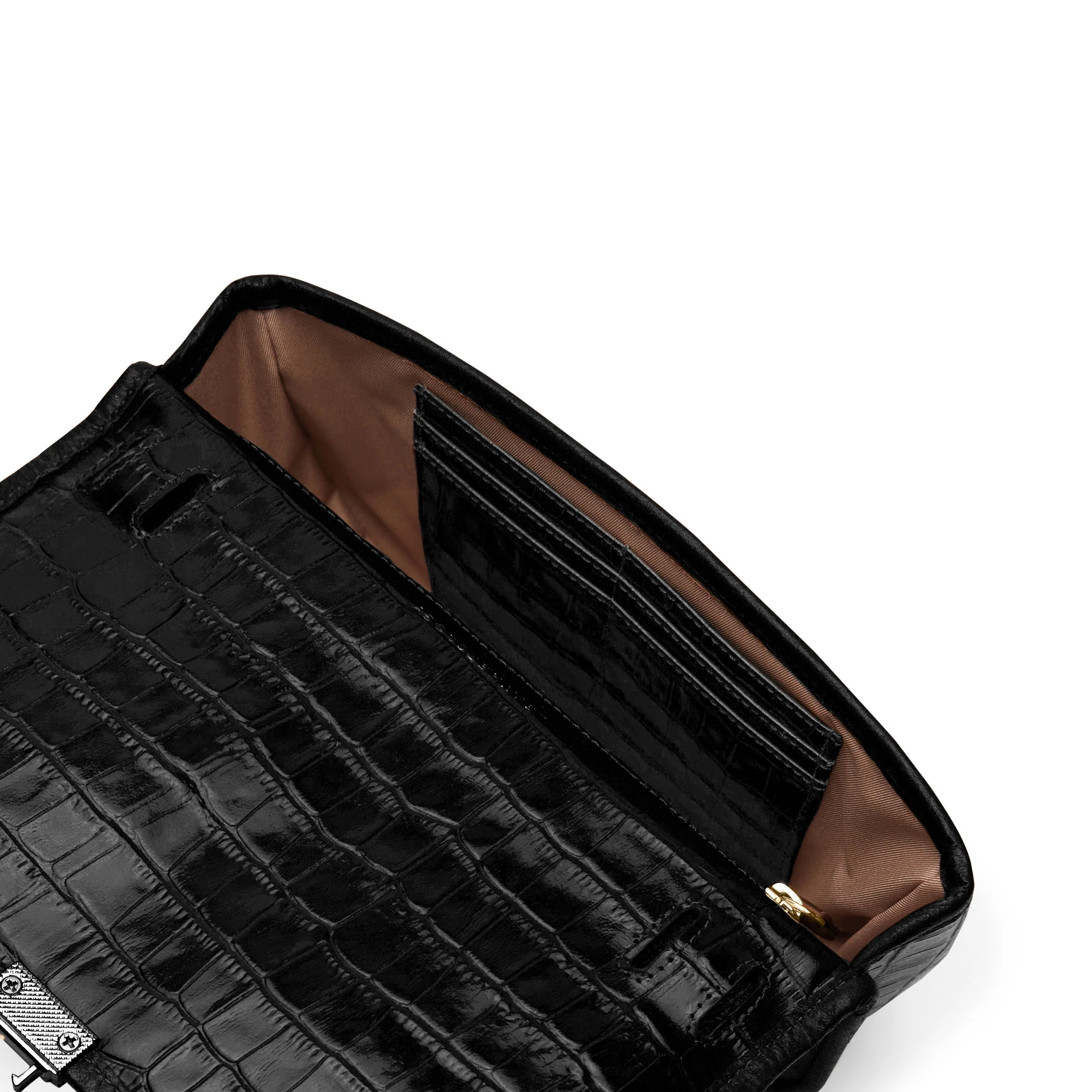 Katy Small Saddle Crossbody Black Croc - Image 6