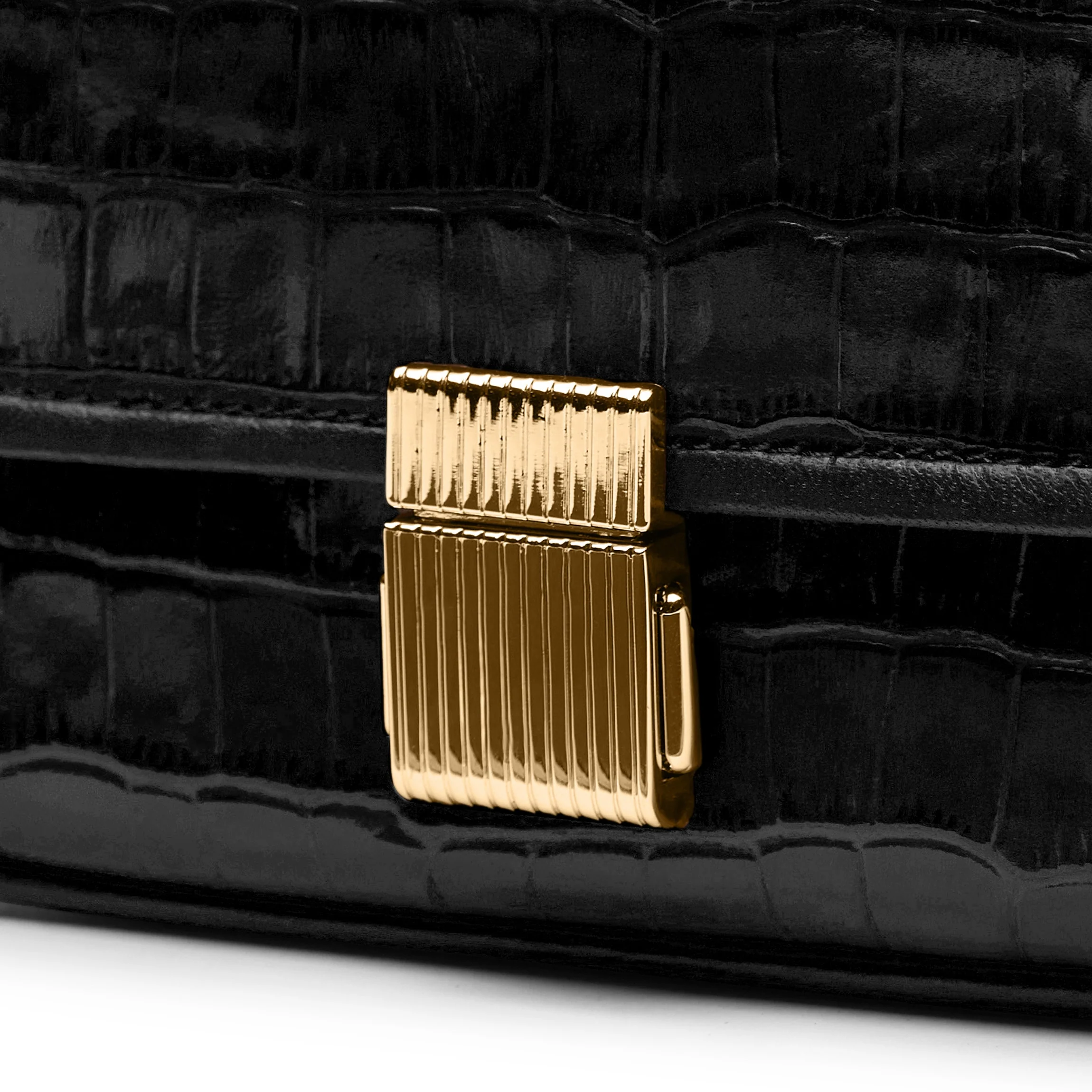 Katy Small Saddle Crossbody Black Croc - Image 7