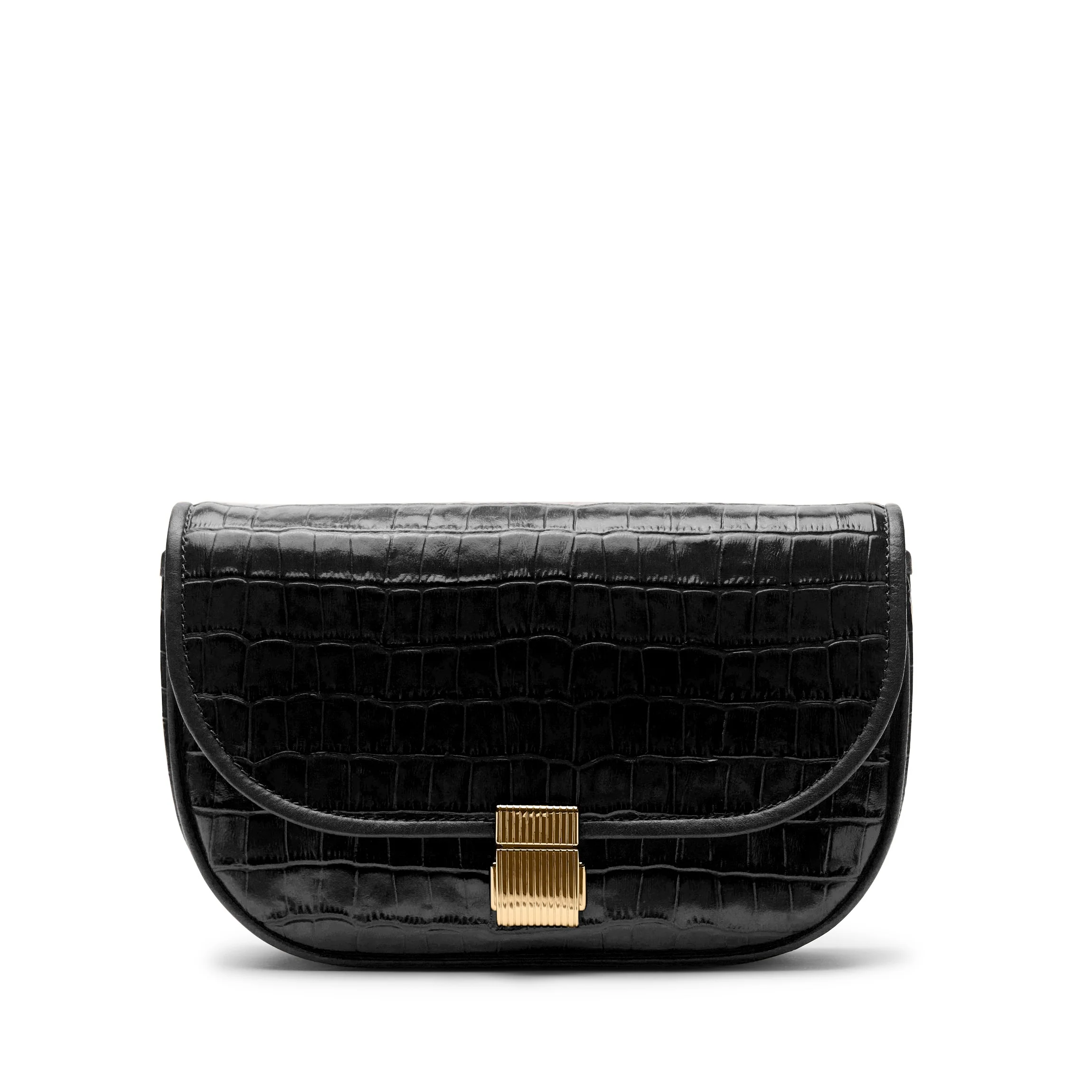 Katy Small Saddle Crossbody Black Croc - Image 8