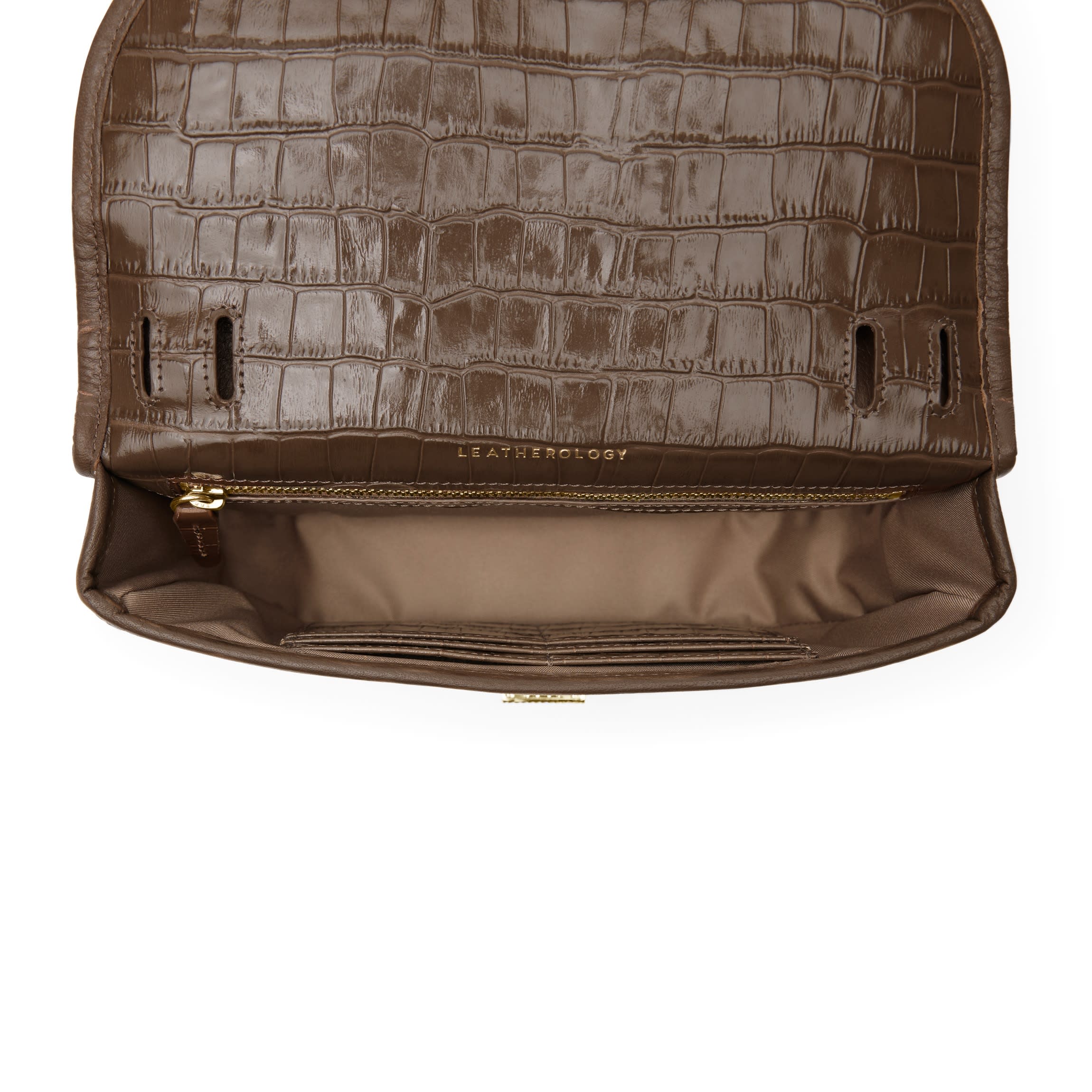 Katy Small Saddle Crossbody Cocoa Croc - Image 4
