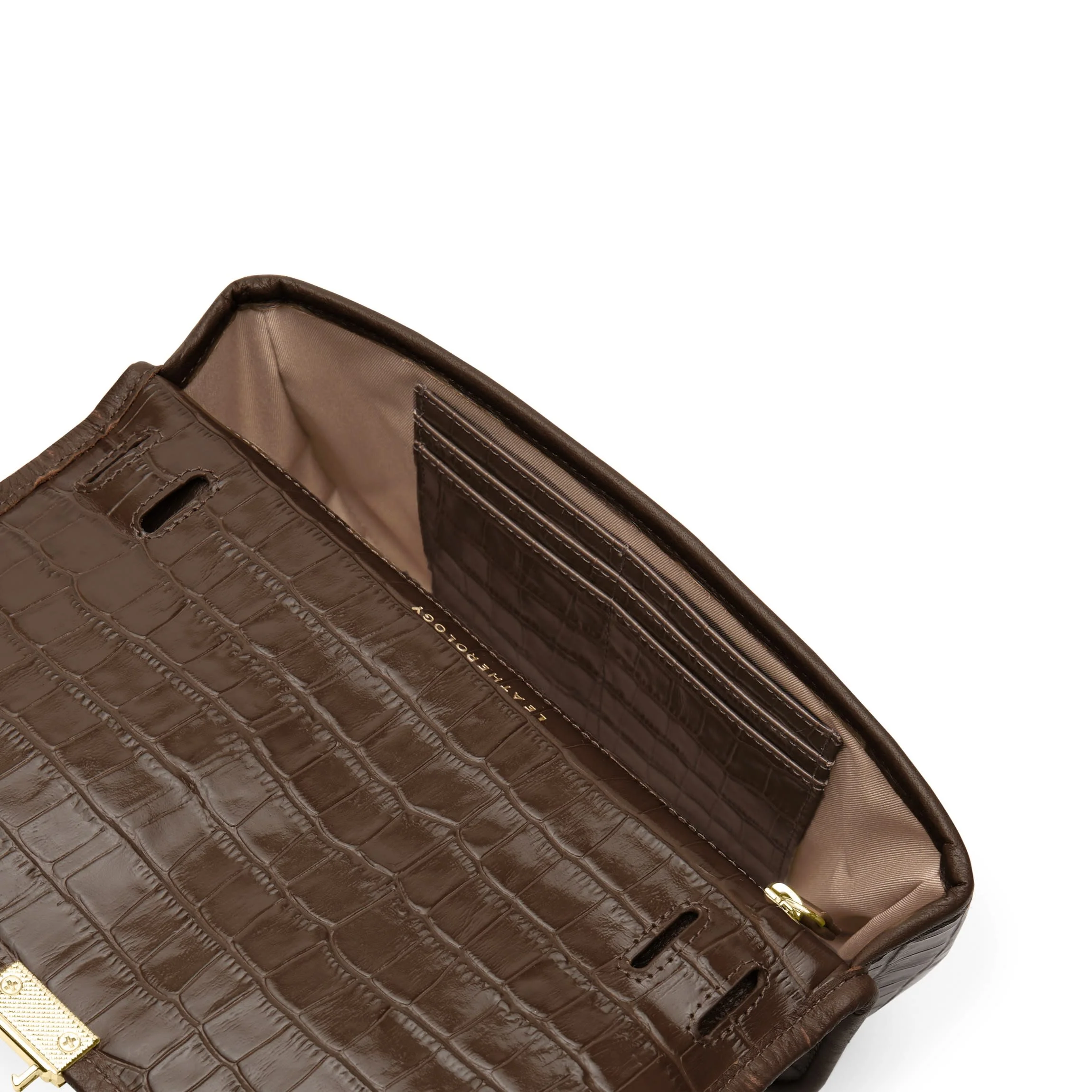 Katy Small Saddle Crossbody Cocoa Croc - Image 6