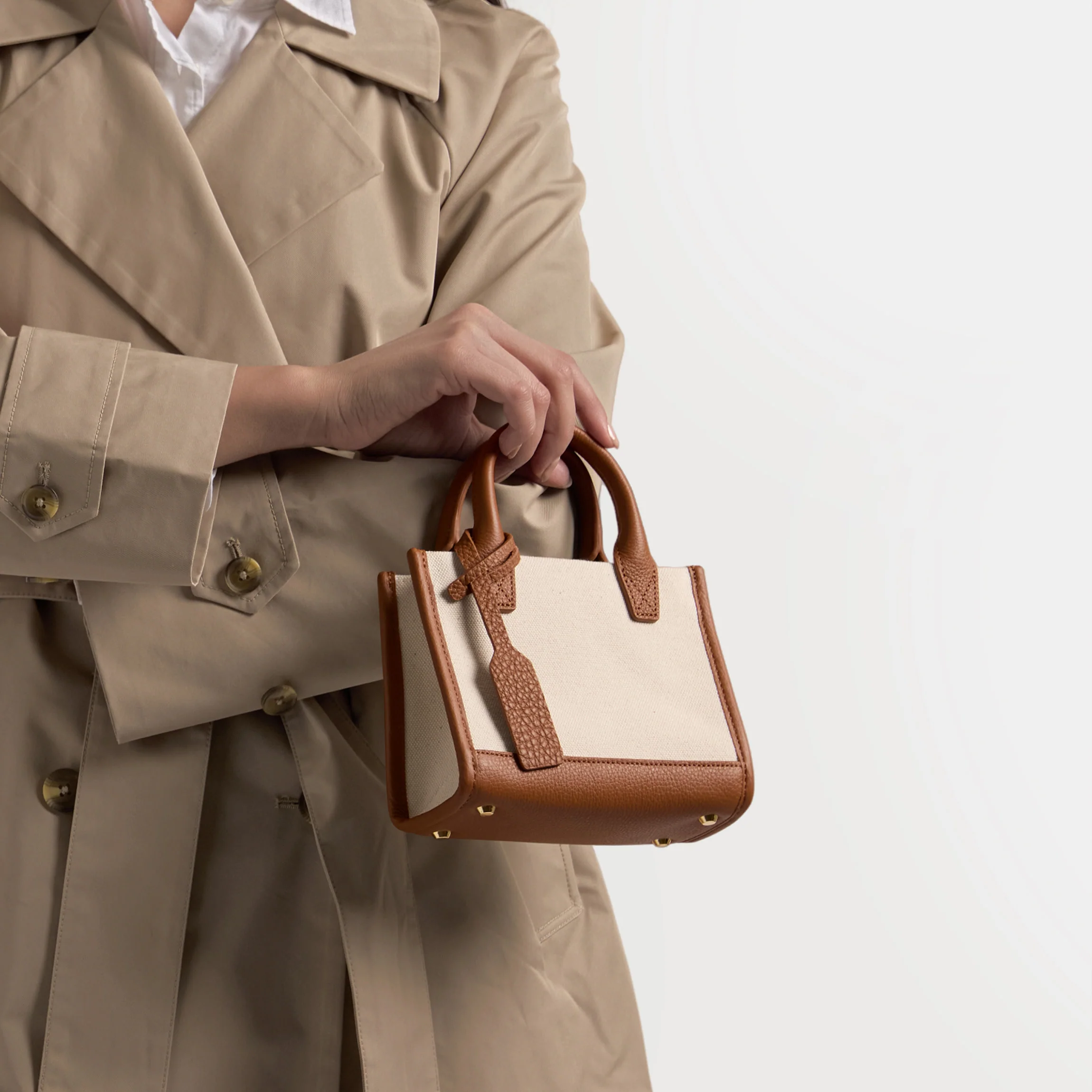 Kress Micro Crossbody Natural Canvas/Saddle Brown - Image 3