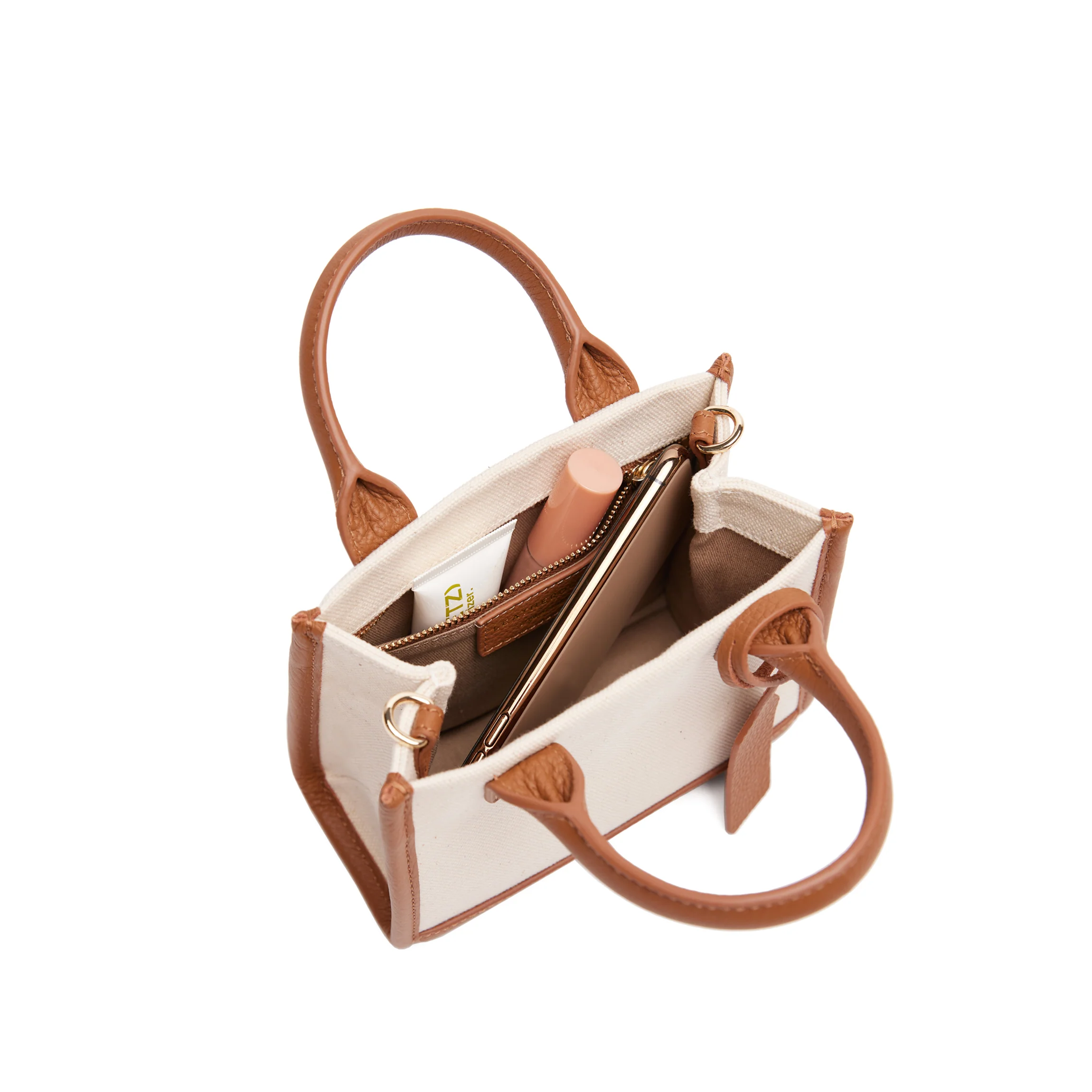 Kress Micro Crossbody Natural Canvas/Saddle Brown - Image 5
