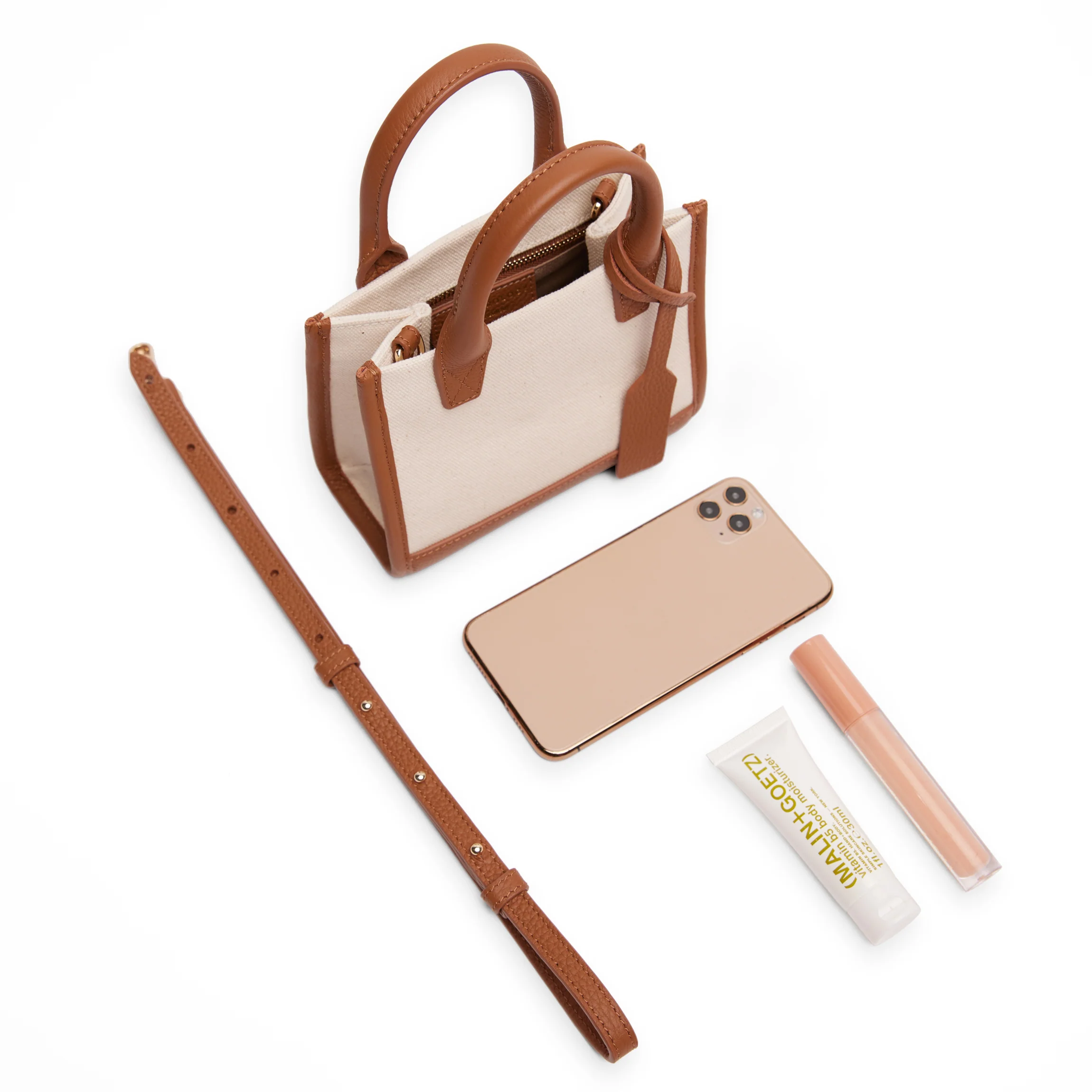 Kress Micro Crossbody Natural Canvas/Saddle Brown - Image 6