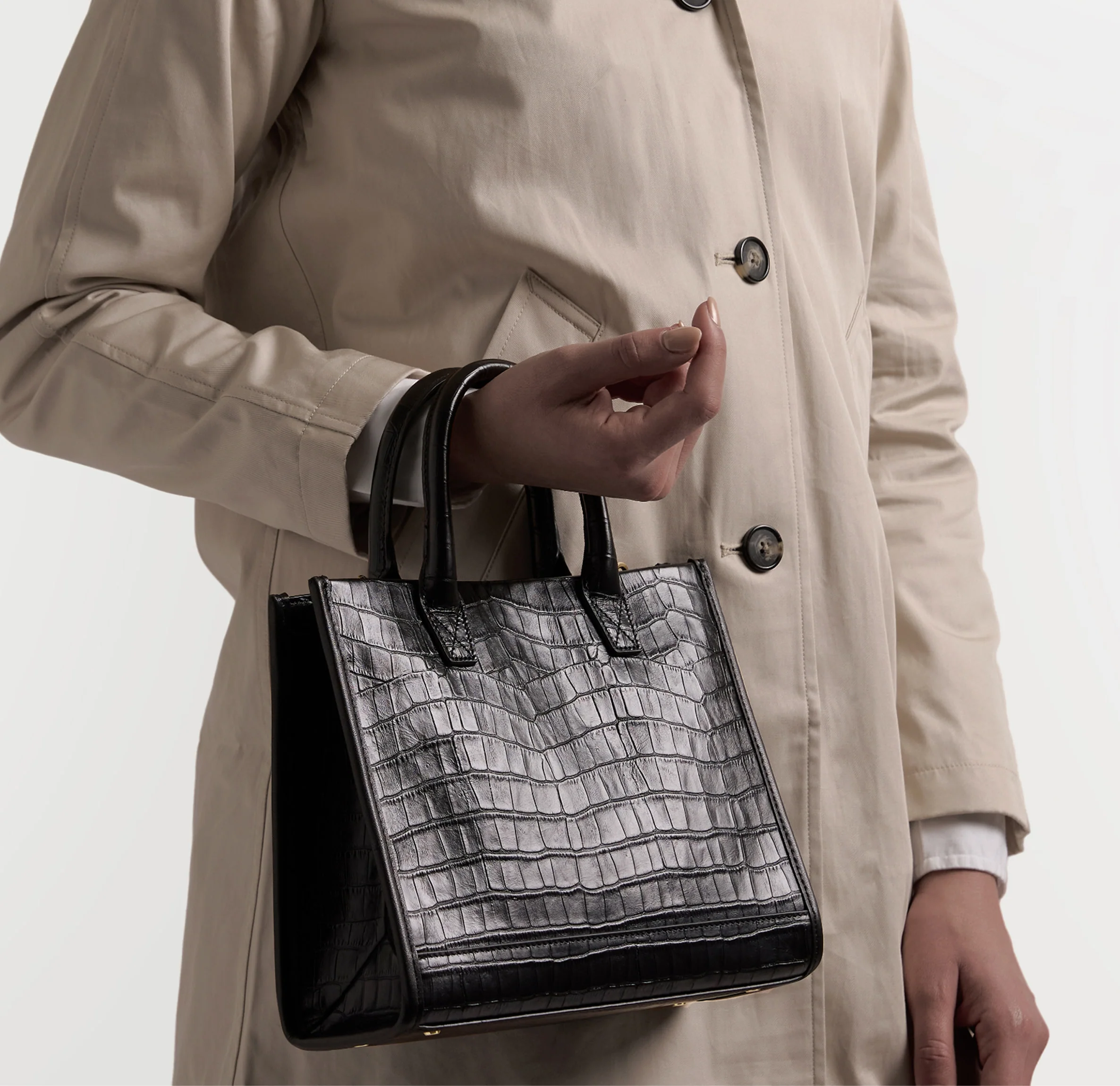 Kress Mini Top Handle Bag Black Croc - Image 3