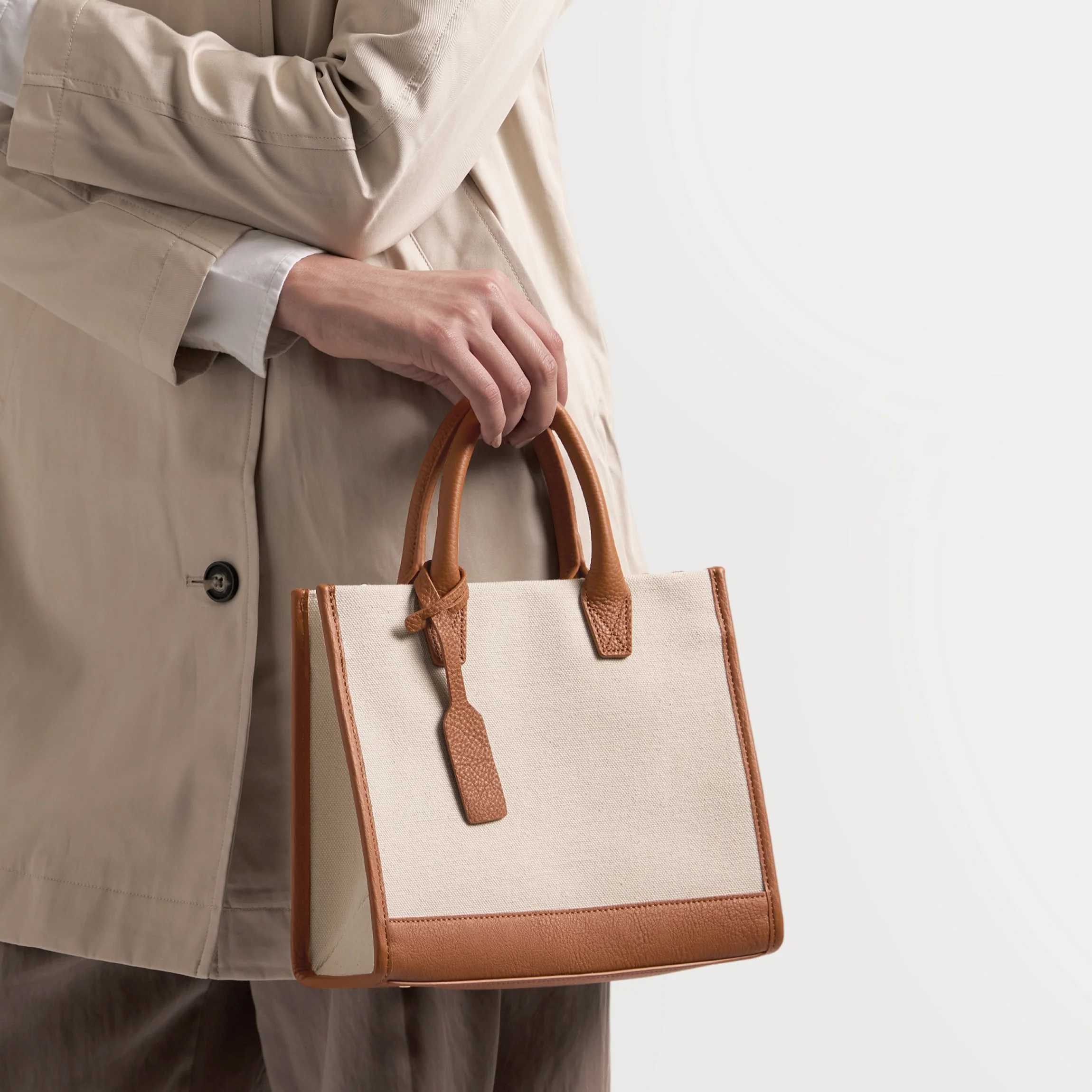 Kress Mini Top Handle Bag Natural Canvas/Saddle Brown - Image 3