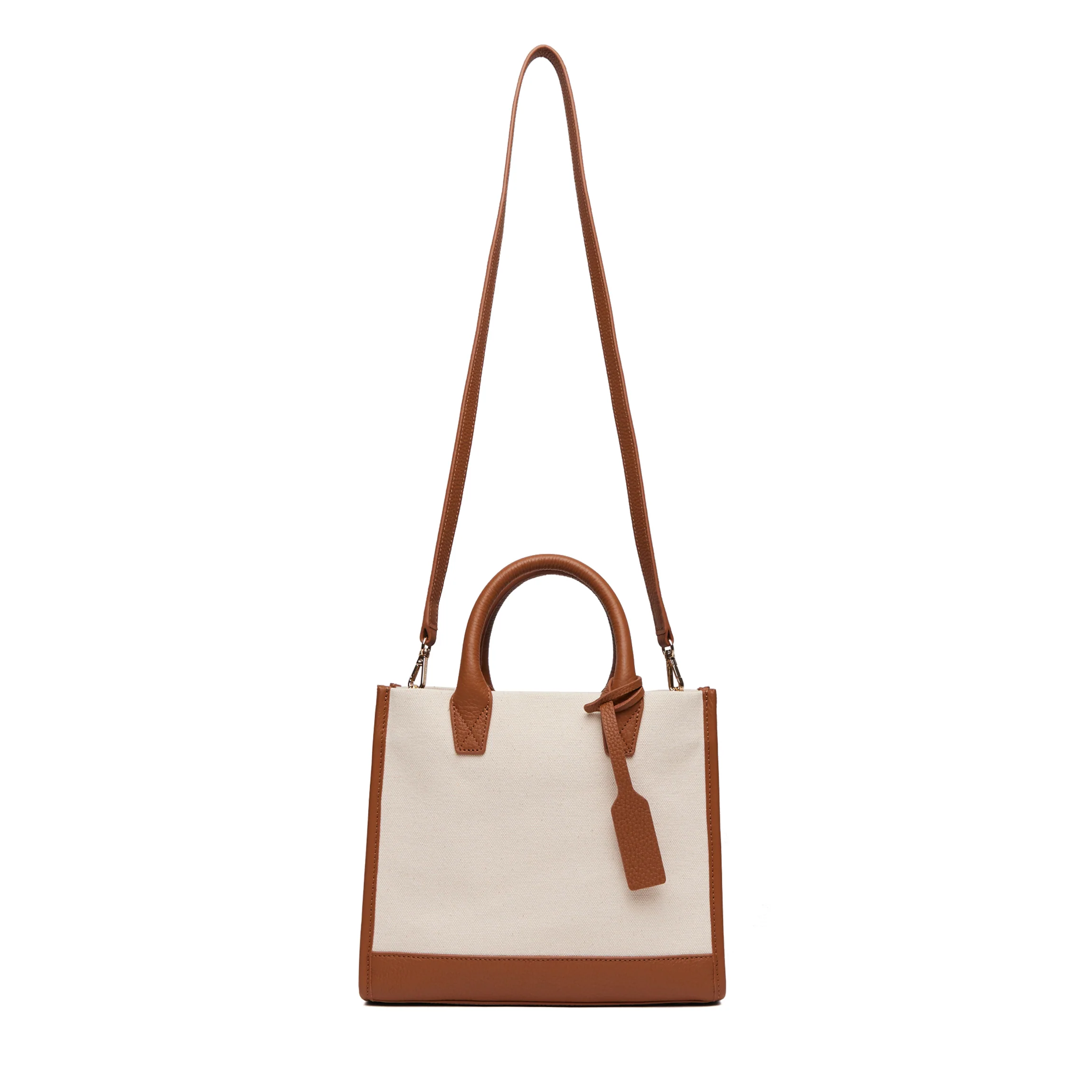 Kress Mini Top Handle Bag Natural Canvas/Saddle Brown - Image 7
