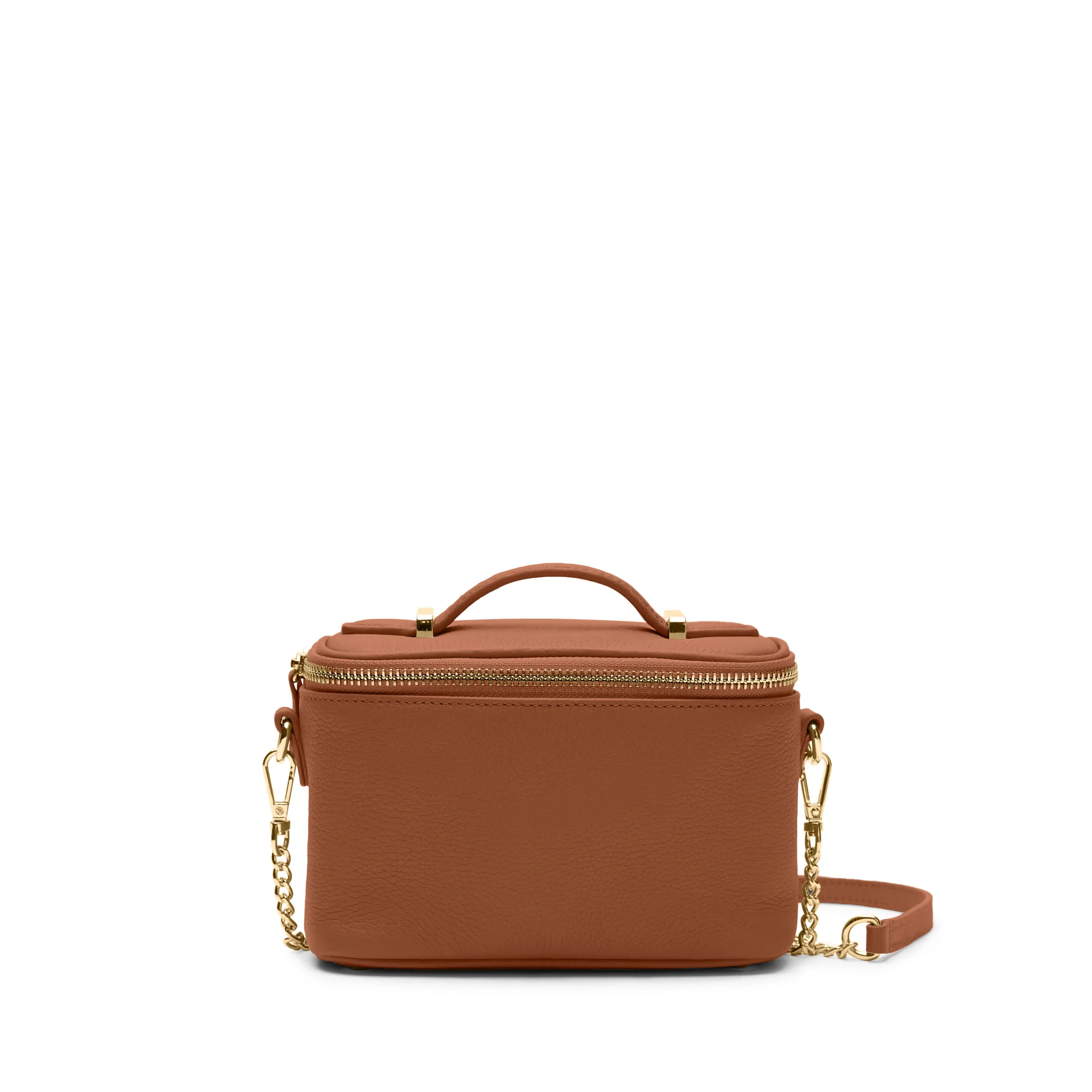 Maddie Micro Train Case Crossbody Saddle Brown
