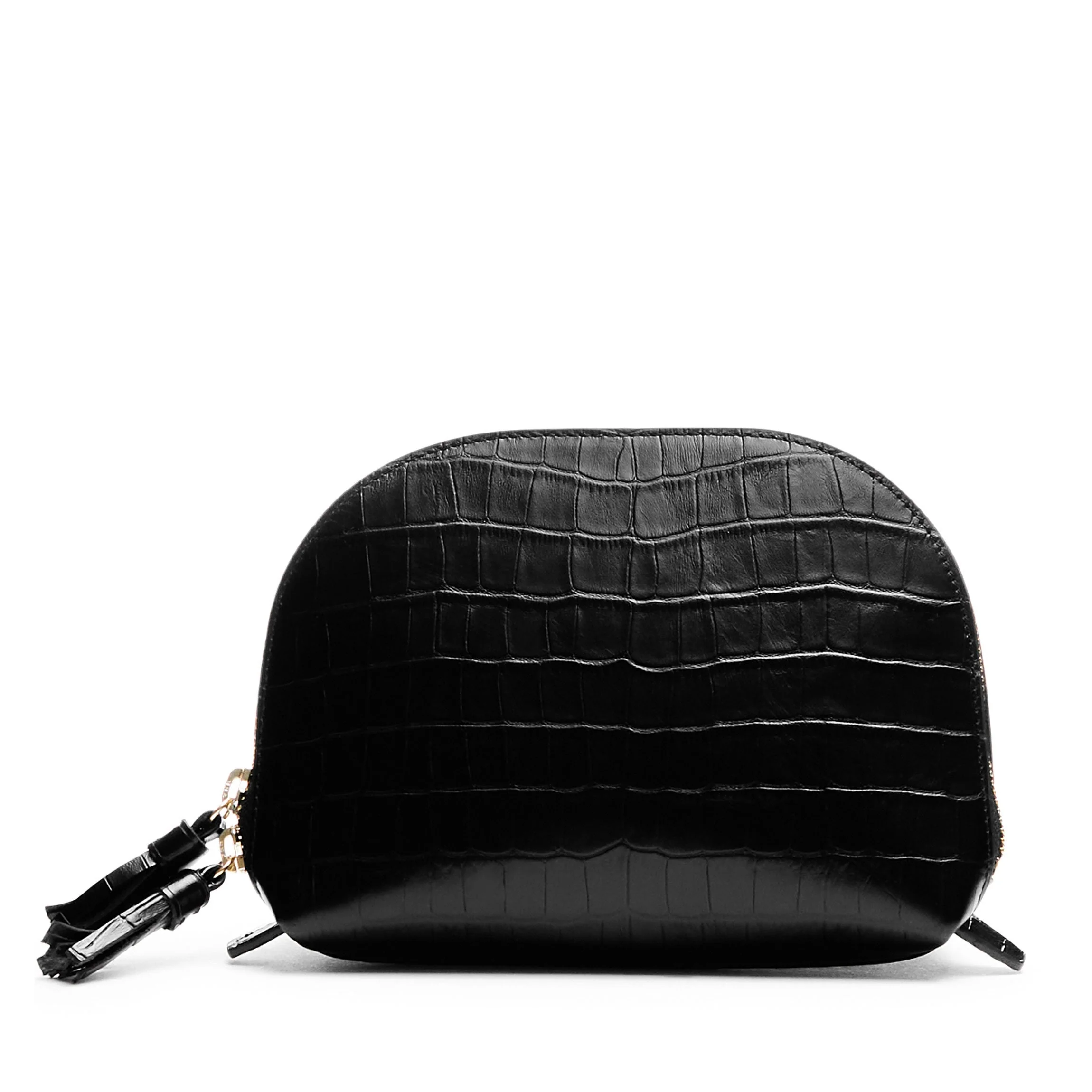 Medium Clamshell Makeup Bag Black Croc