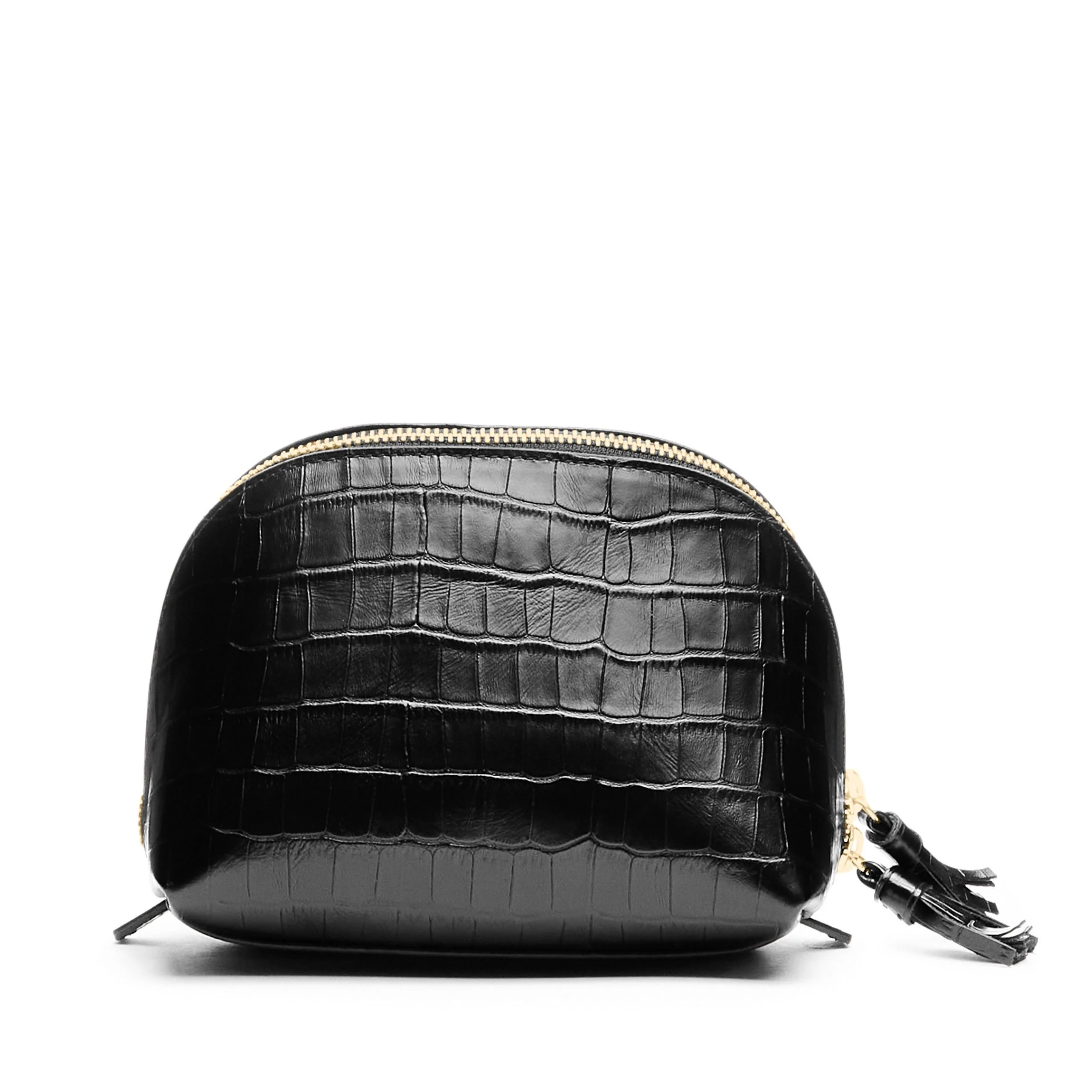 Medium Clamshell Makeup Bag Black Croc - Image 6