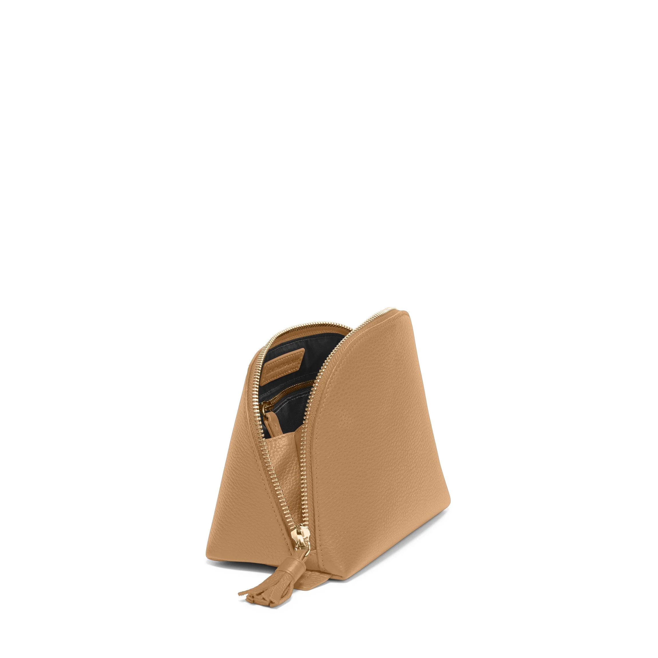 Medium Clamshell Makeup Bag Camel - Image 3
