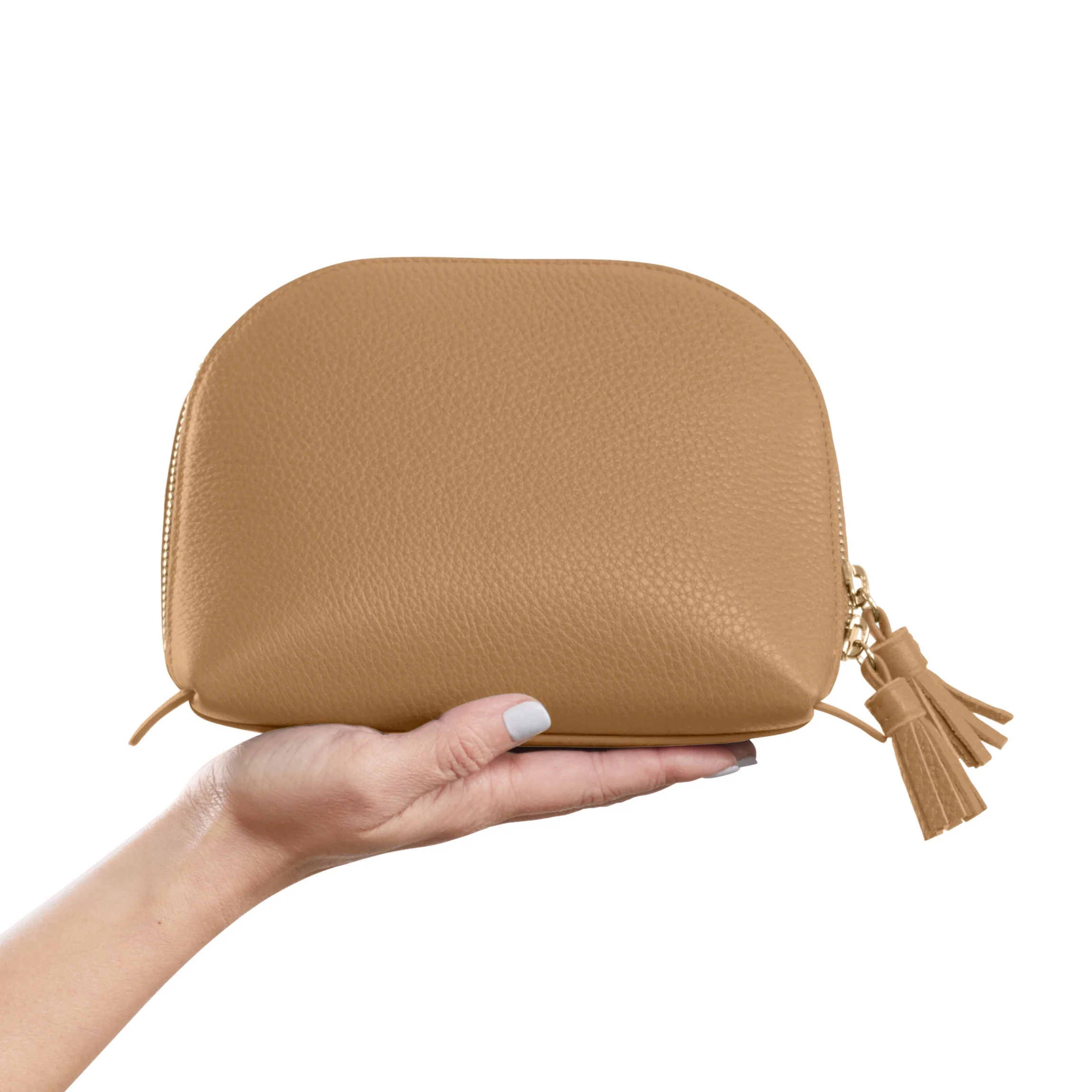 Medium Clamshell Makeup Bag Camel - Image 4
