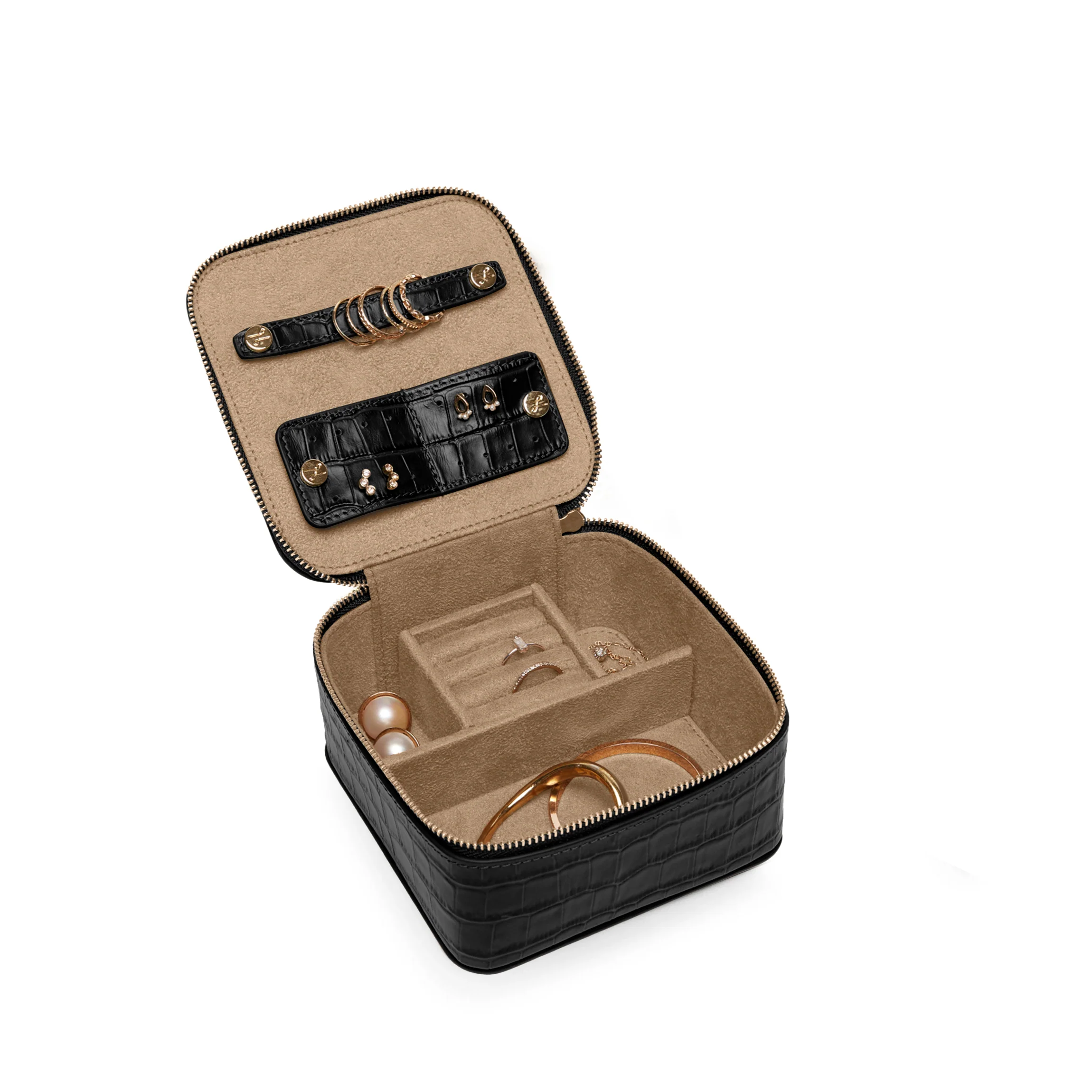 Medium Jewelry Ring Box Black Croc
