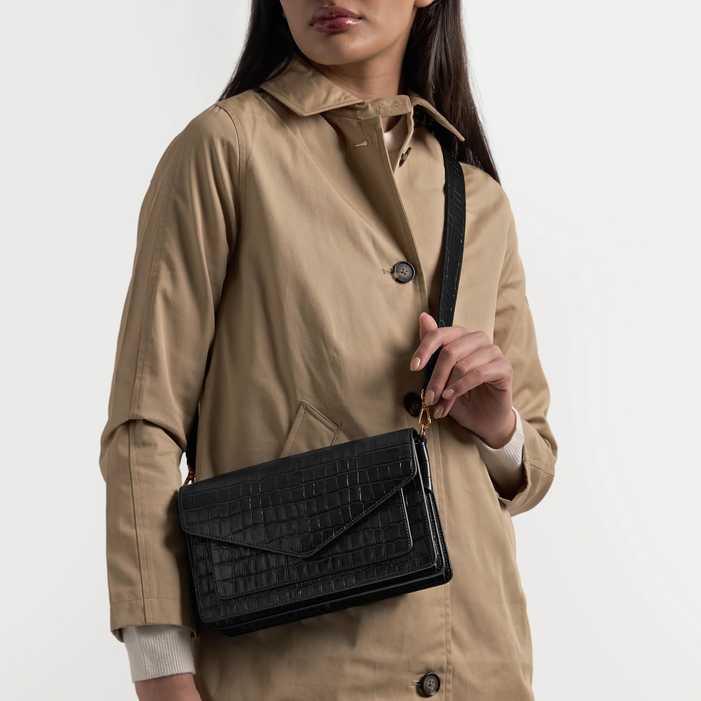 Medium Willow Envelope Bag Black Croc - Image 2