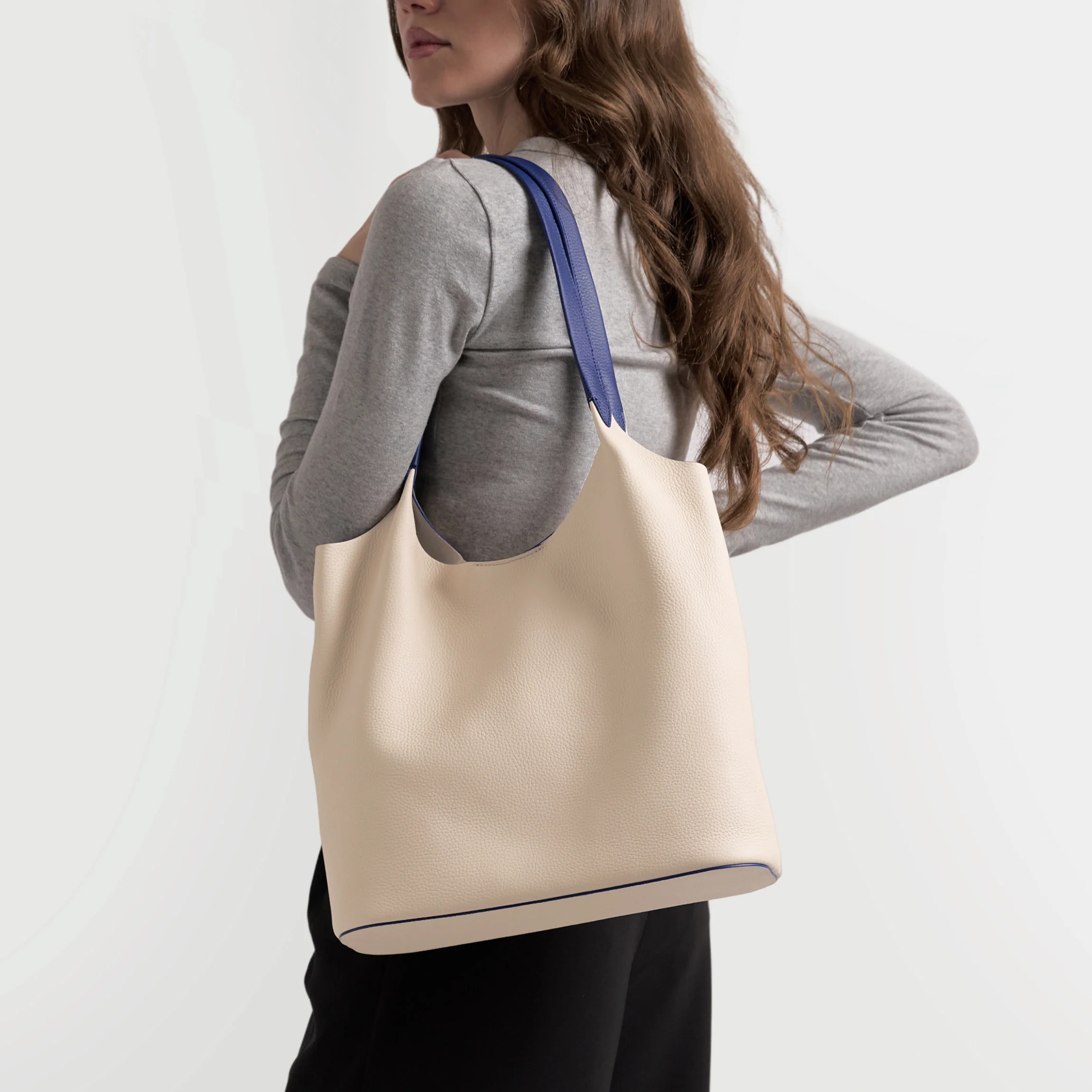 Mia Large Shopper Tote Sand/Regatta Blue - Image 2
