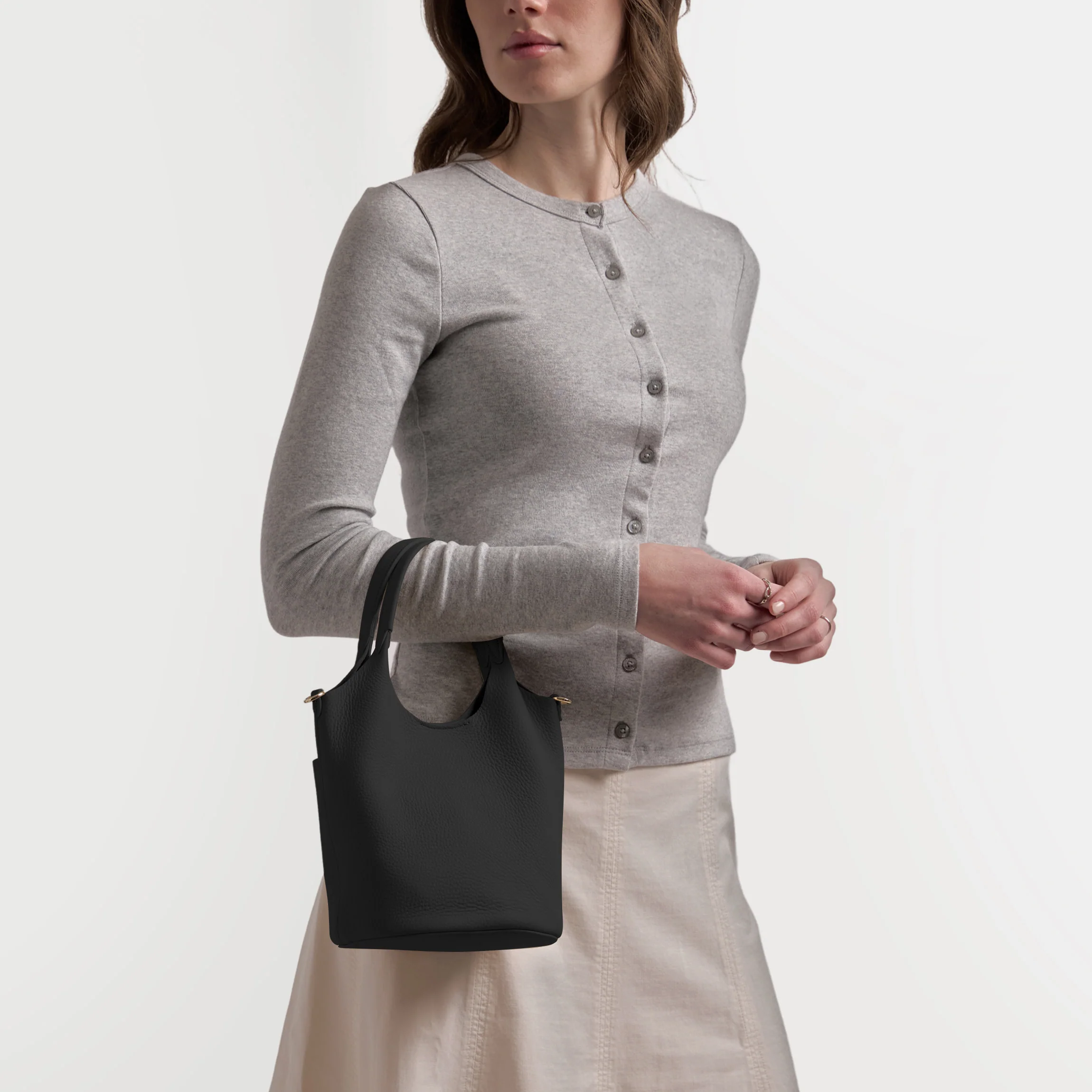 Mia Small Bucket Tote Black Pebble - Image 3