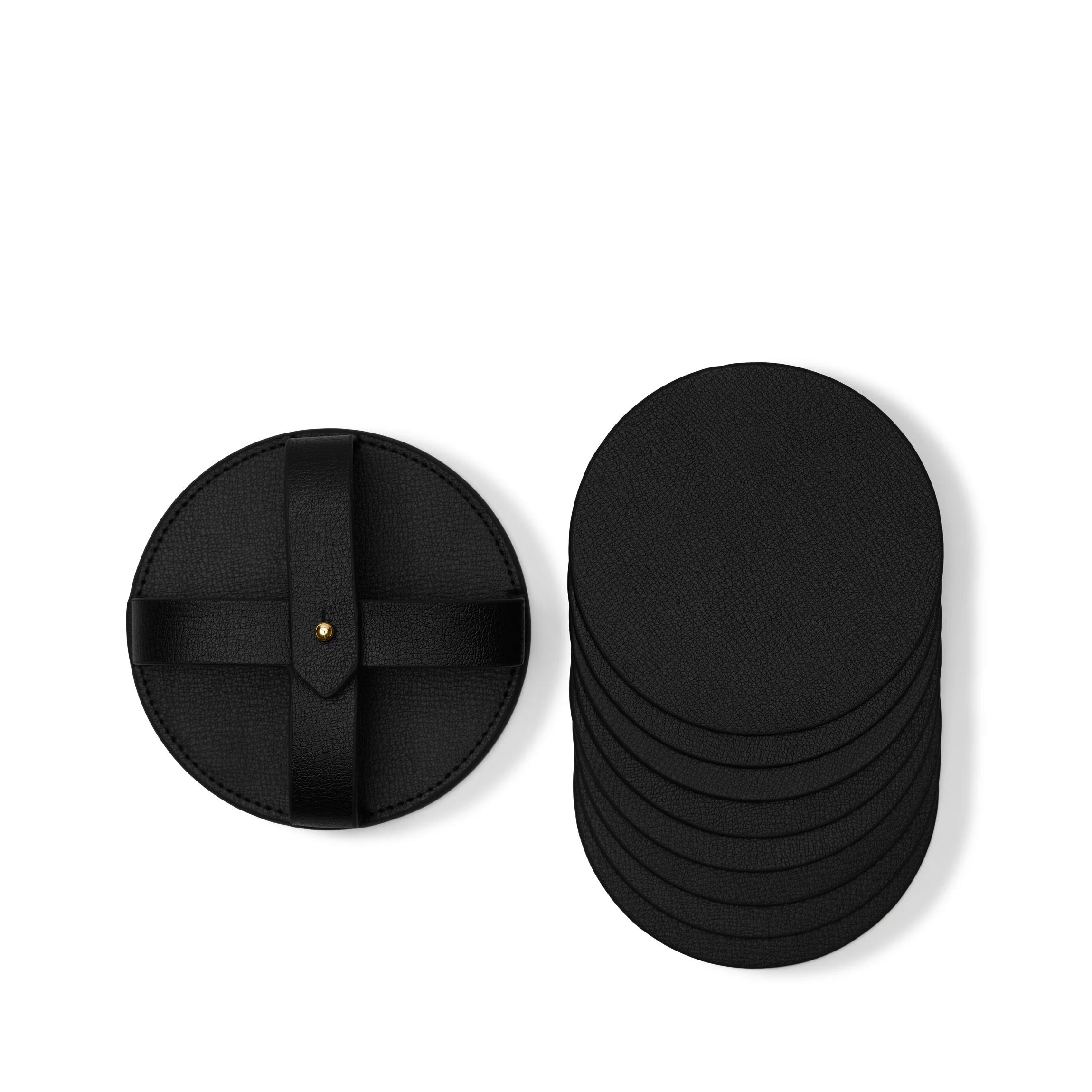 Modern Round Coasters and Holder, Set of 8 Black - Image 3