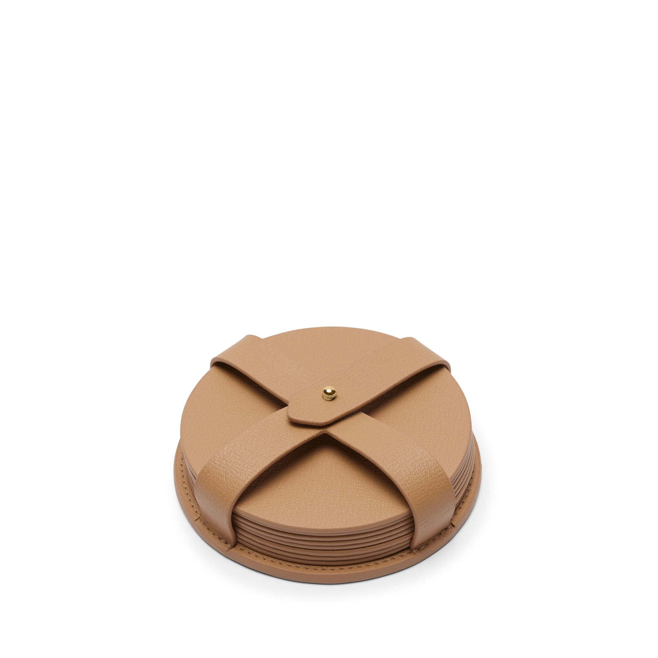 Modern Round Coasters and Holder, Set of 8 Tan
