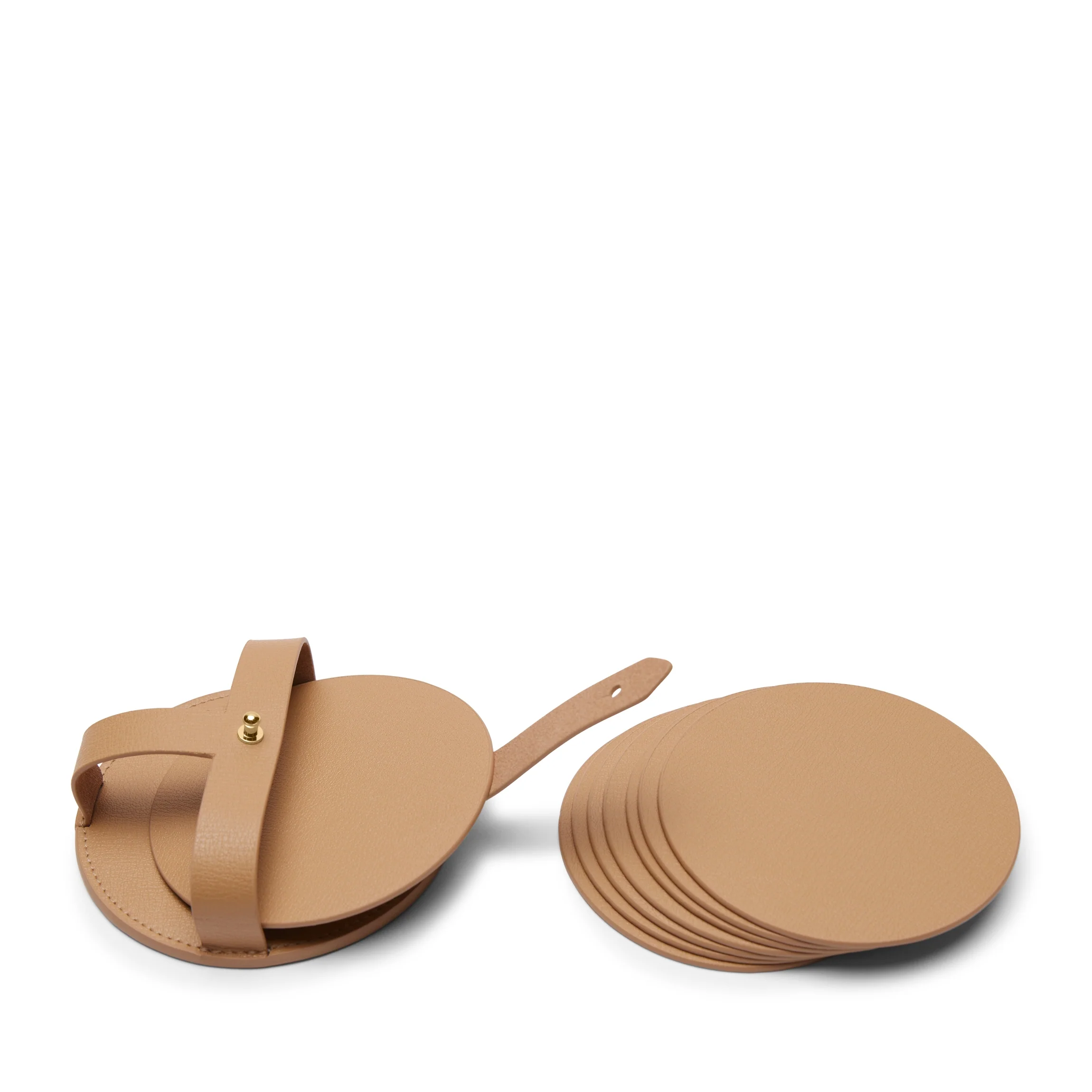 Modern Round Coasters and Holder, Set of 8 Tan - Image 2