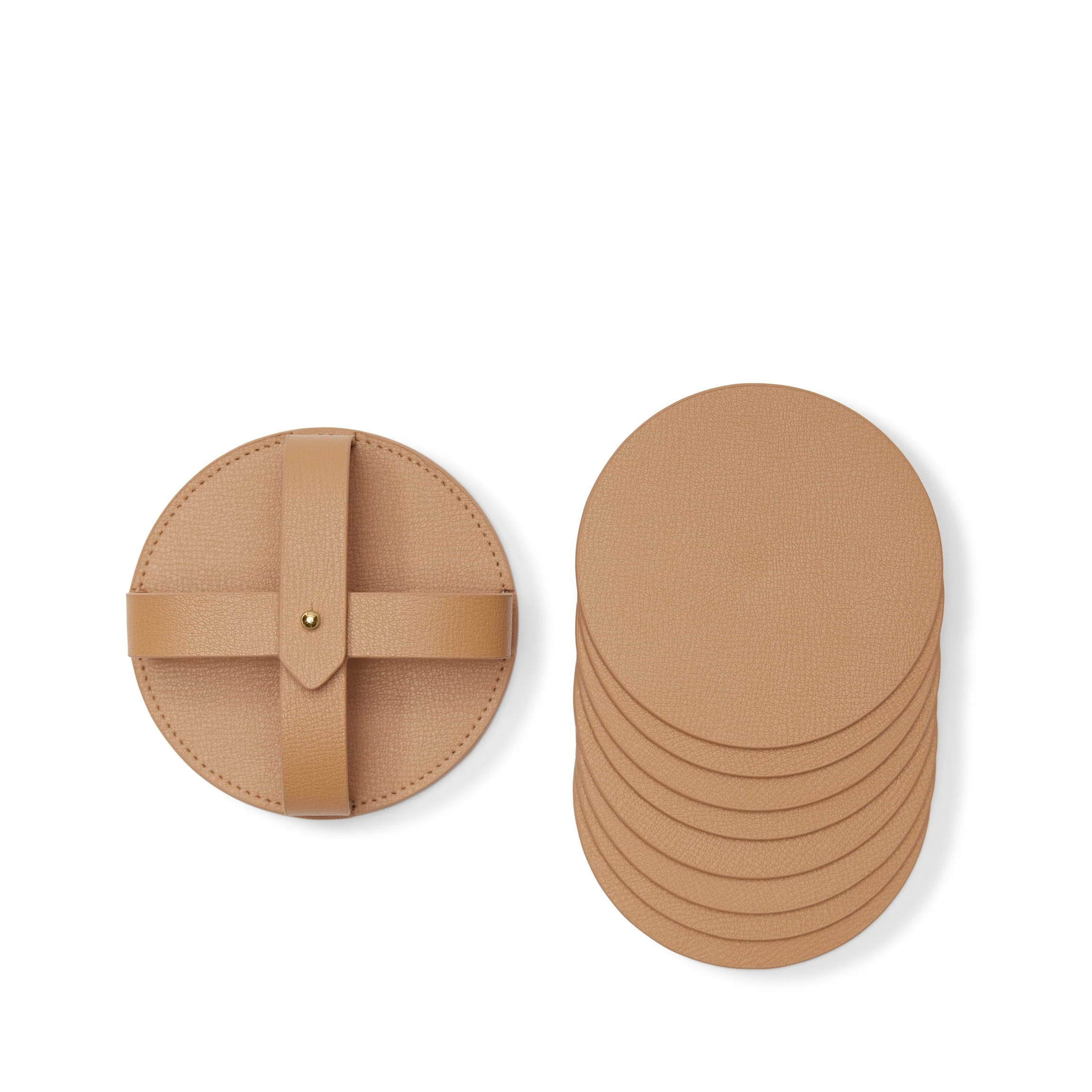 Modern Round Coasters and Holder, Set of 8 Tan - Image 3