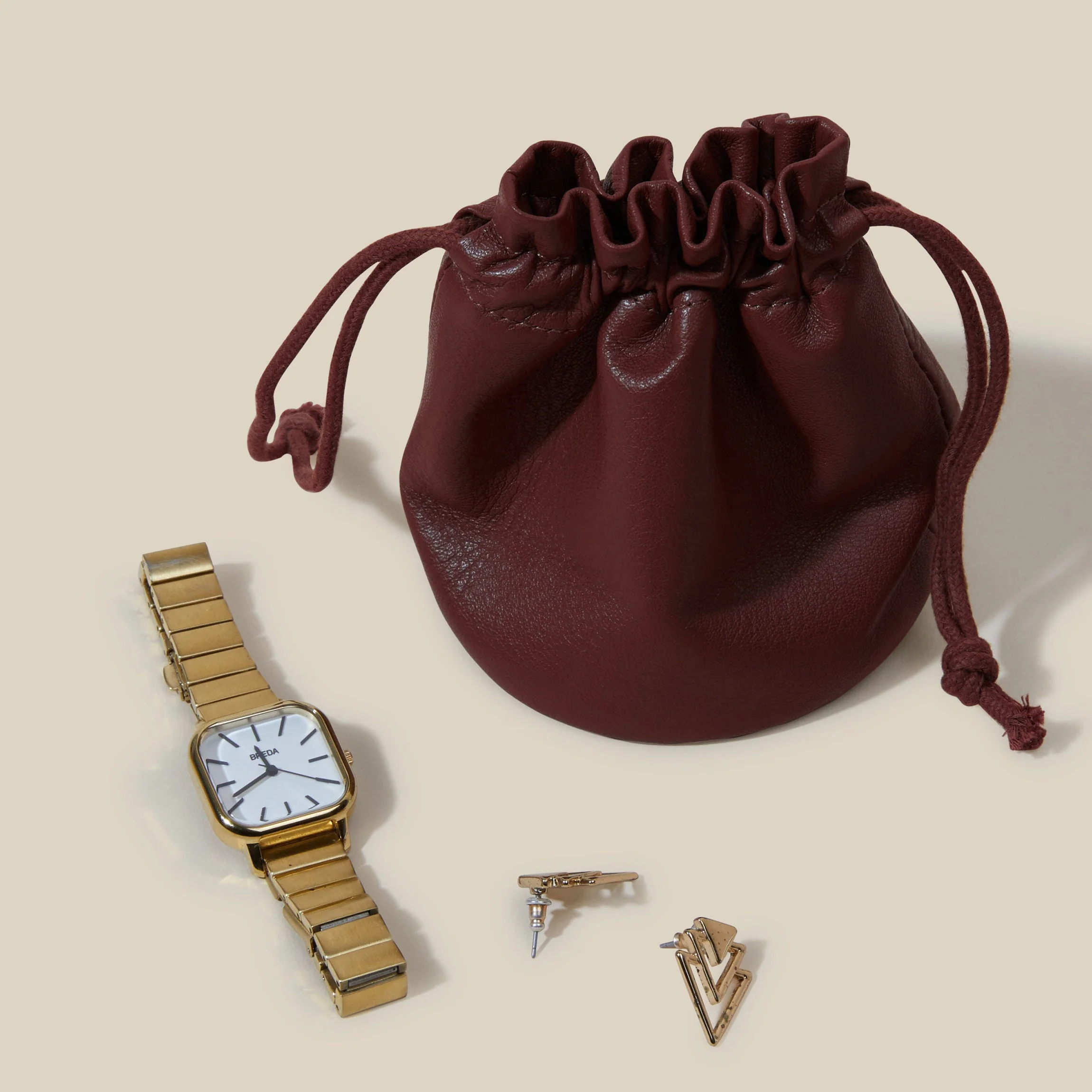 Round Drawstring Pouch Bordeaux - Image 2