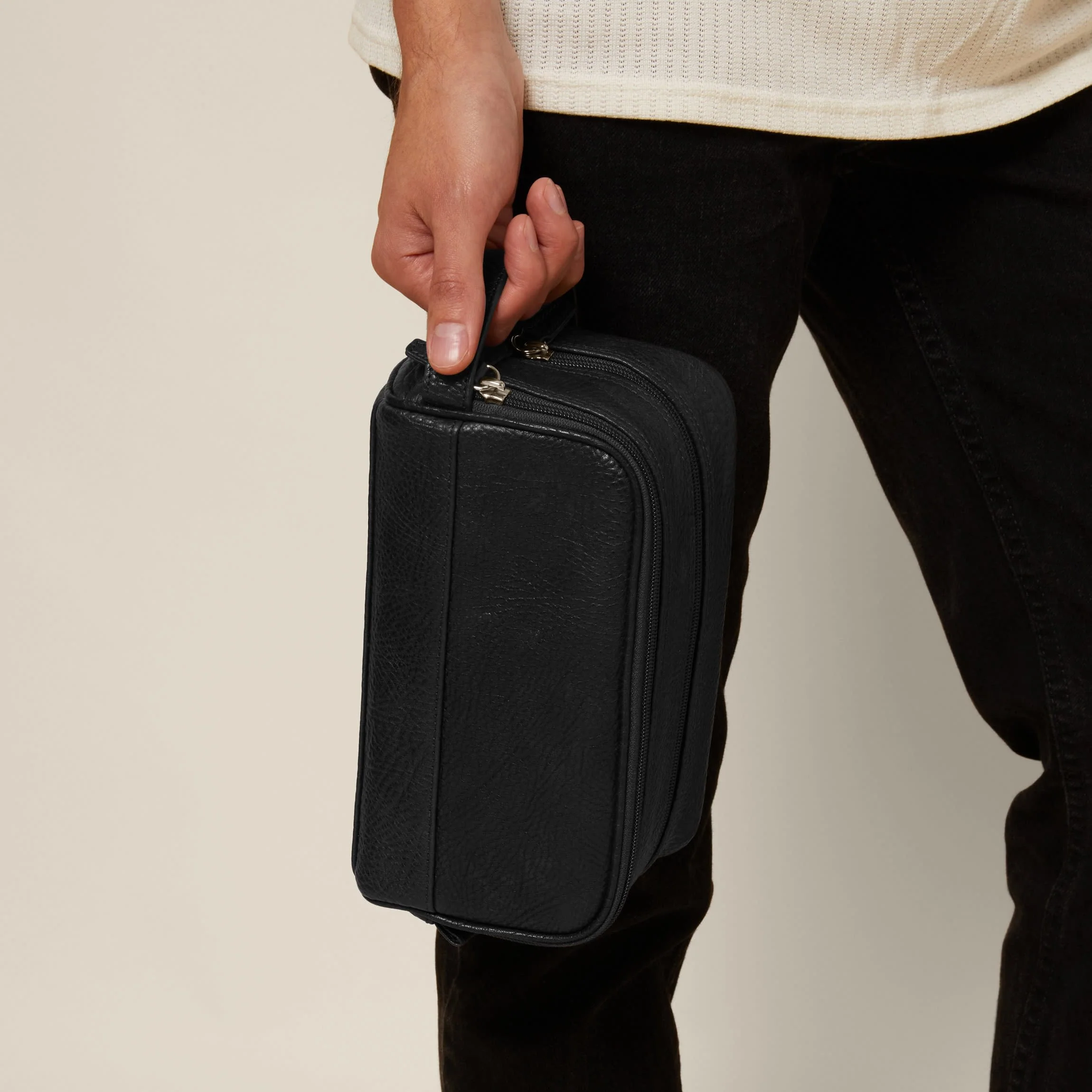 Small Double Zip Toiletry Bag Ebony - Image 7