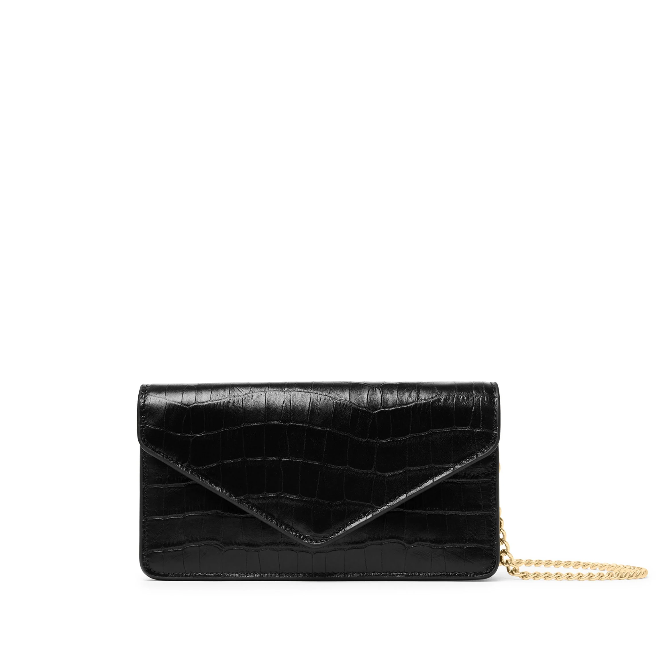 Small Willow Wallet on a Chain Black Croc