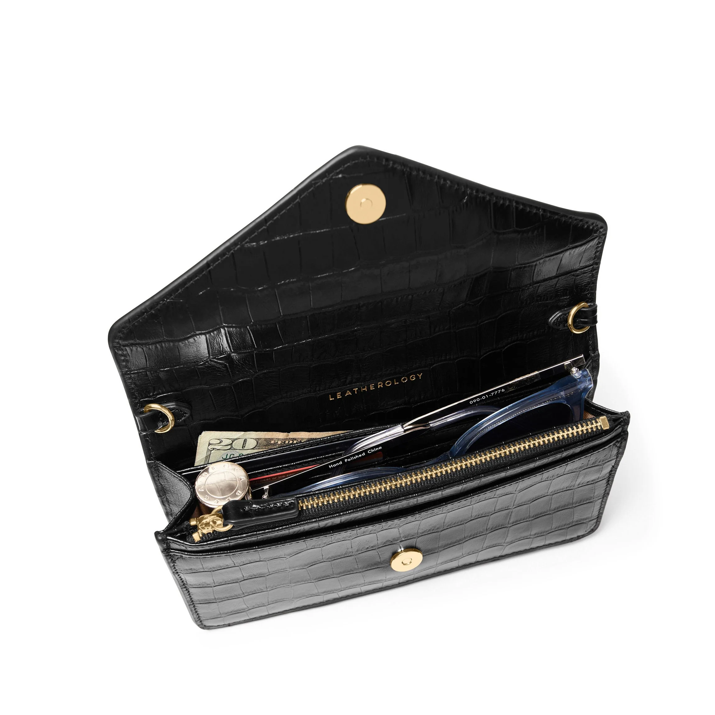 Small Willow Wallet on a Chain Black Croc - Image 4