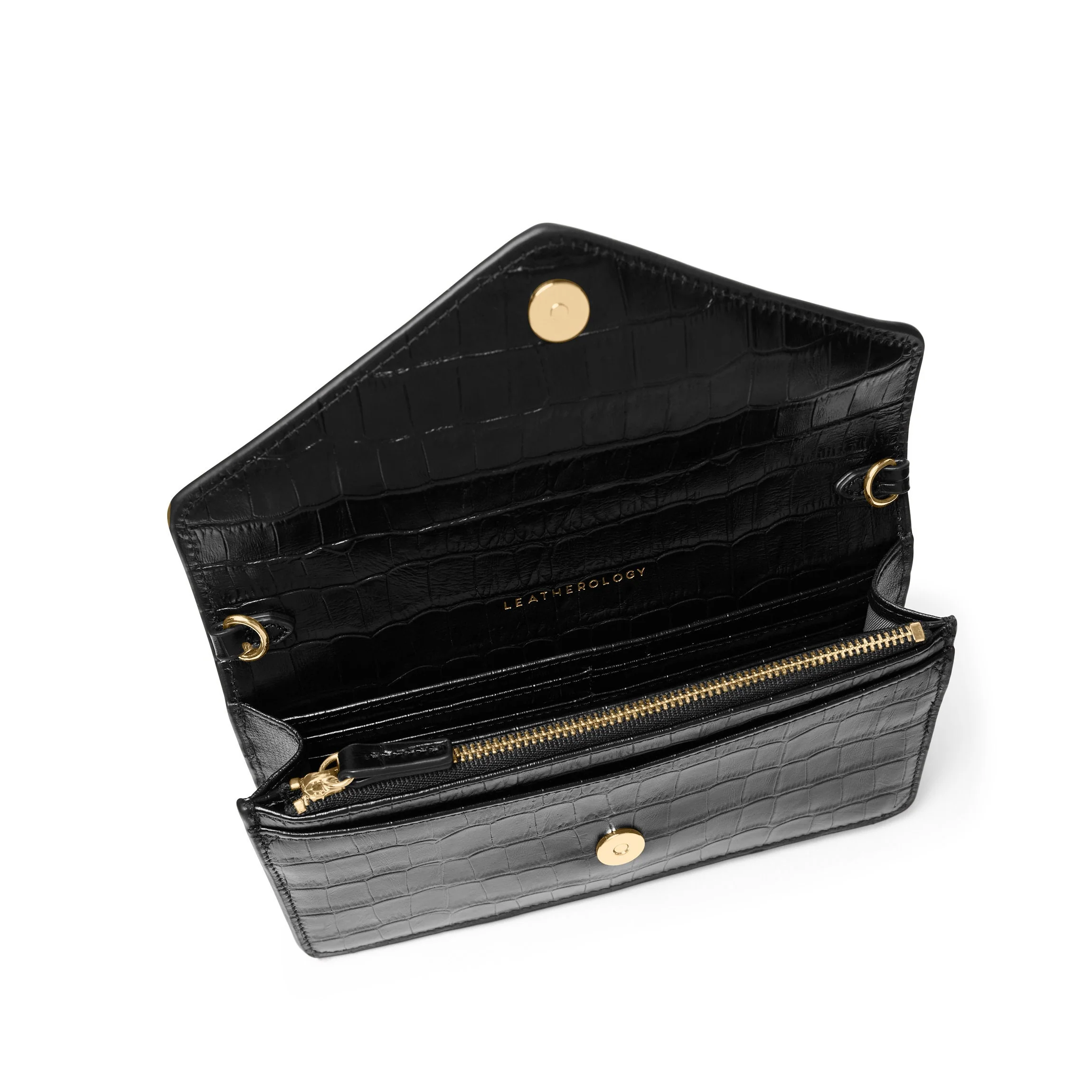 Small Willow Wallet on a Chain Black Croc - Image 5