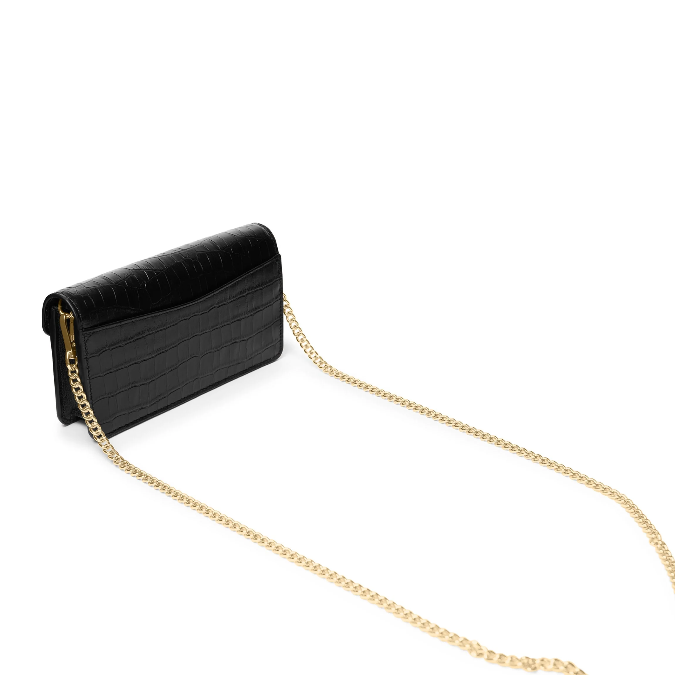 Small Willow Wallet on a Chain Black Croc - Image 7