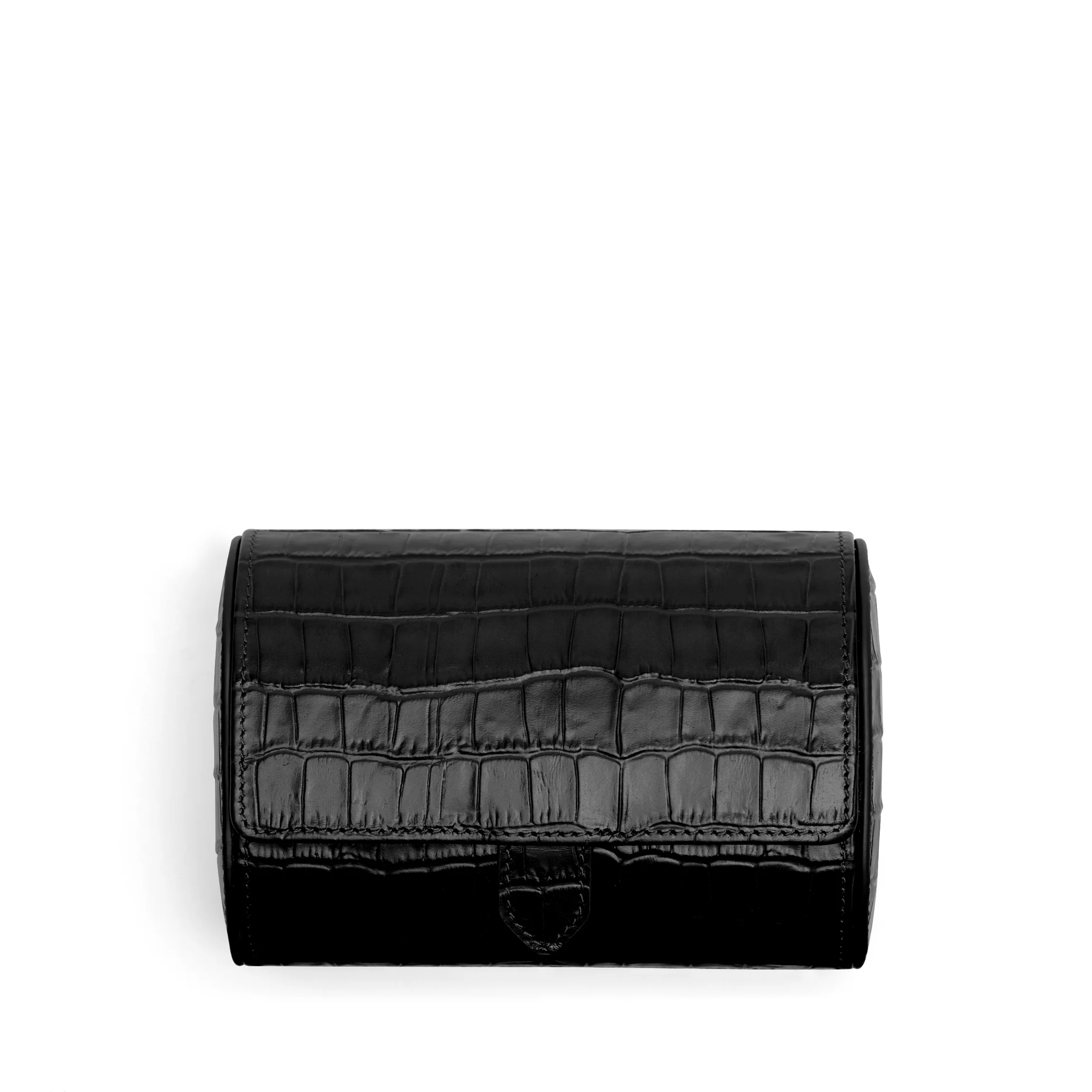 Travel Double Watch Roll Black Croc