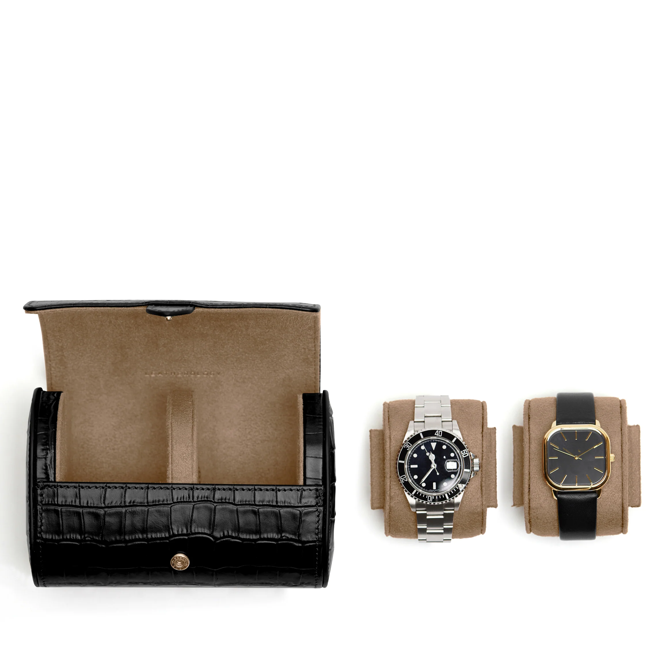Travel Double Watch Roll Black Croc - Image 4